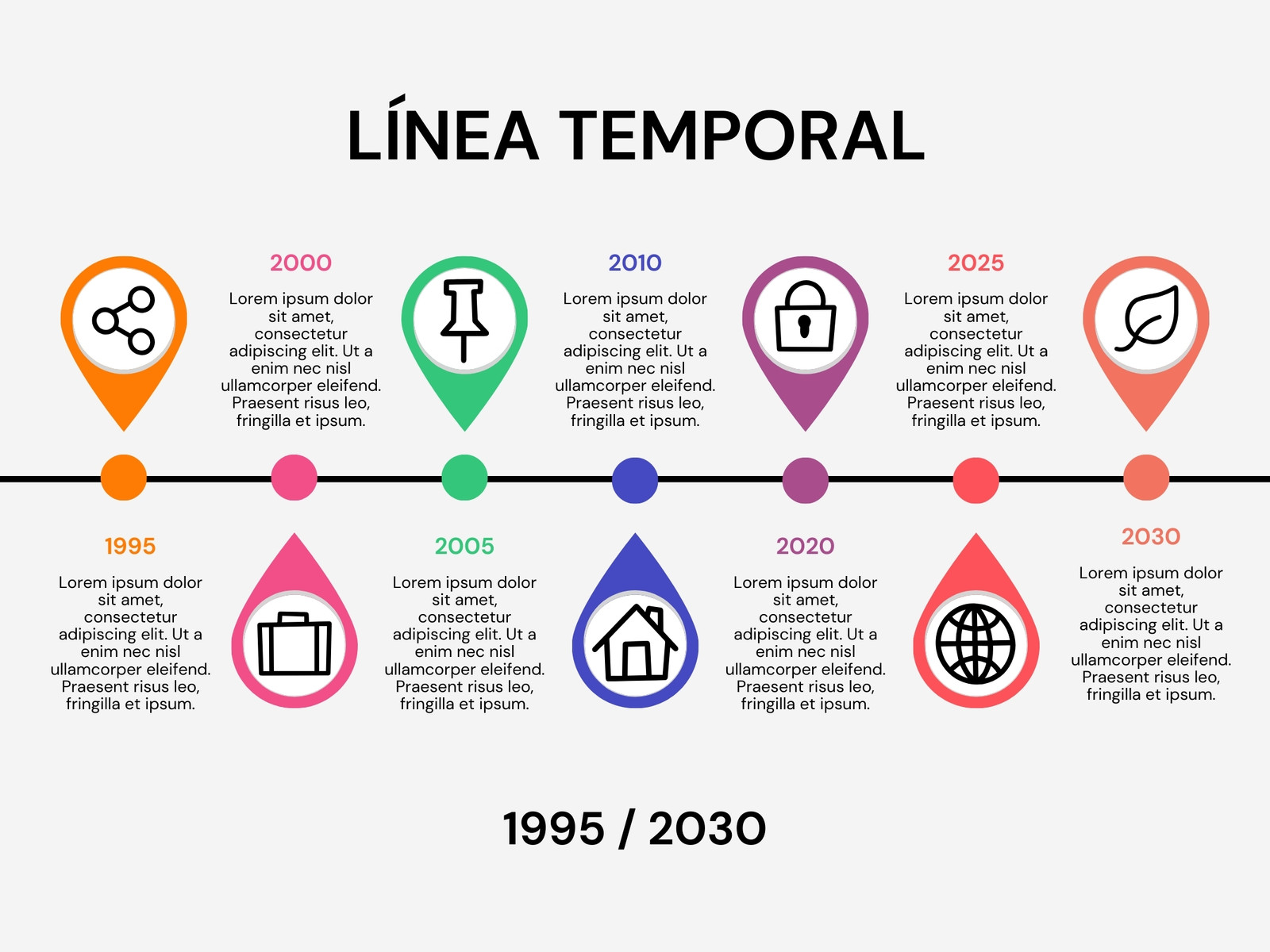 Gráfico Línea temporal Fechas Iconos Corporativo Profesional Colorido Multicolor