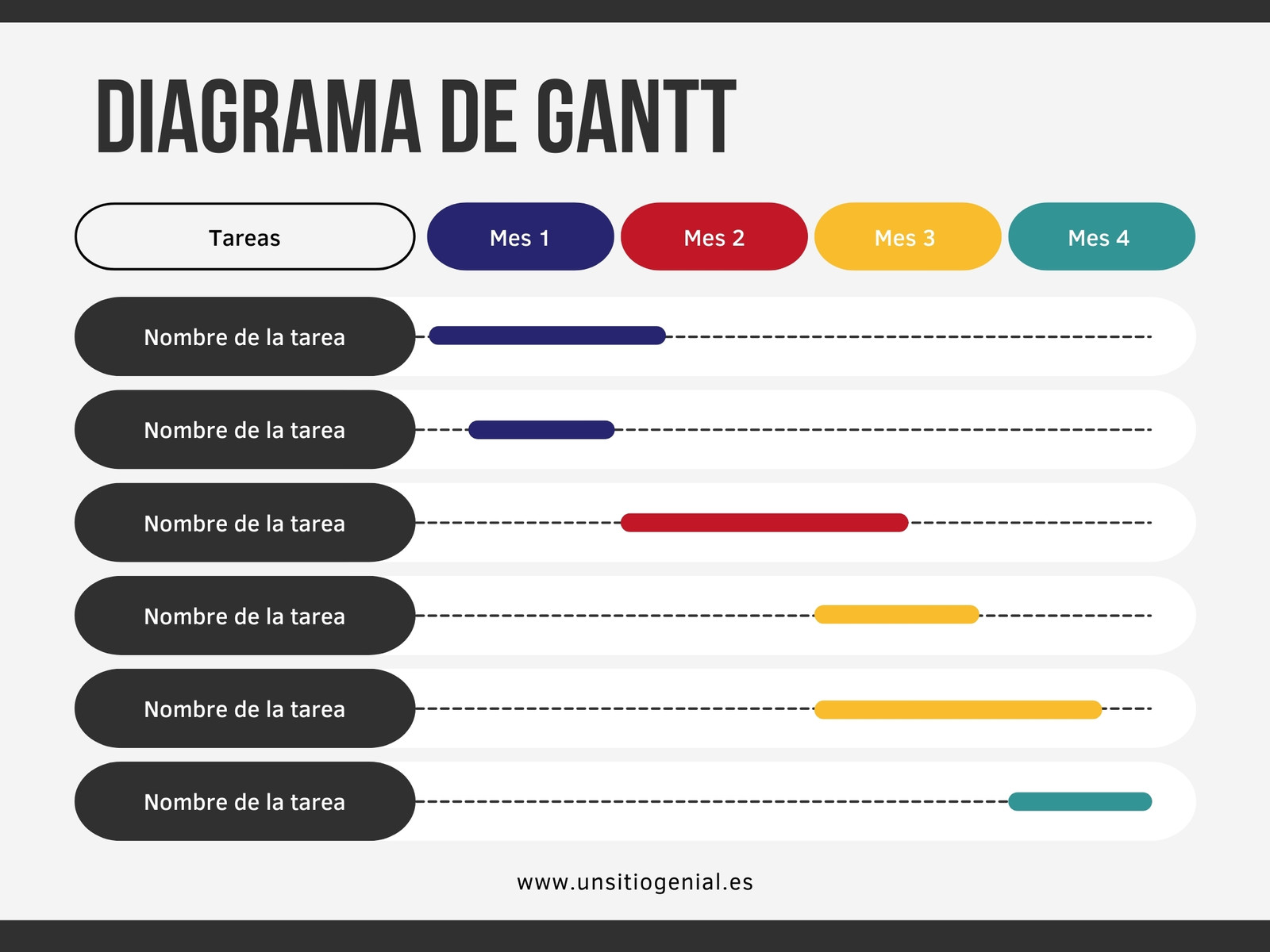Gráfico Diagrama de Gantt de Proyectos Corporativo Moderno y Profesional Multicolor Blanco Negro Azul Rojo y Amarillo