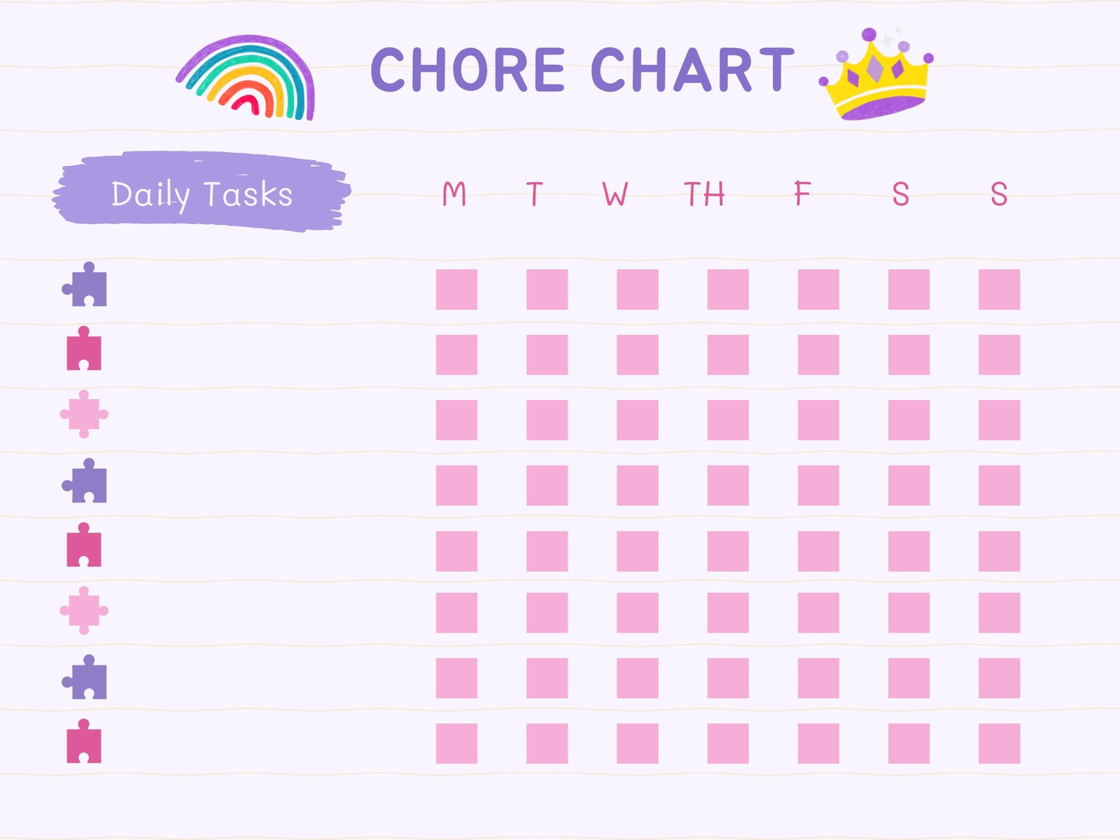 Purple and Pink Playful Chore Chart