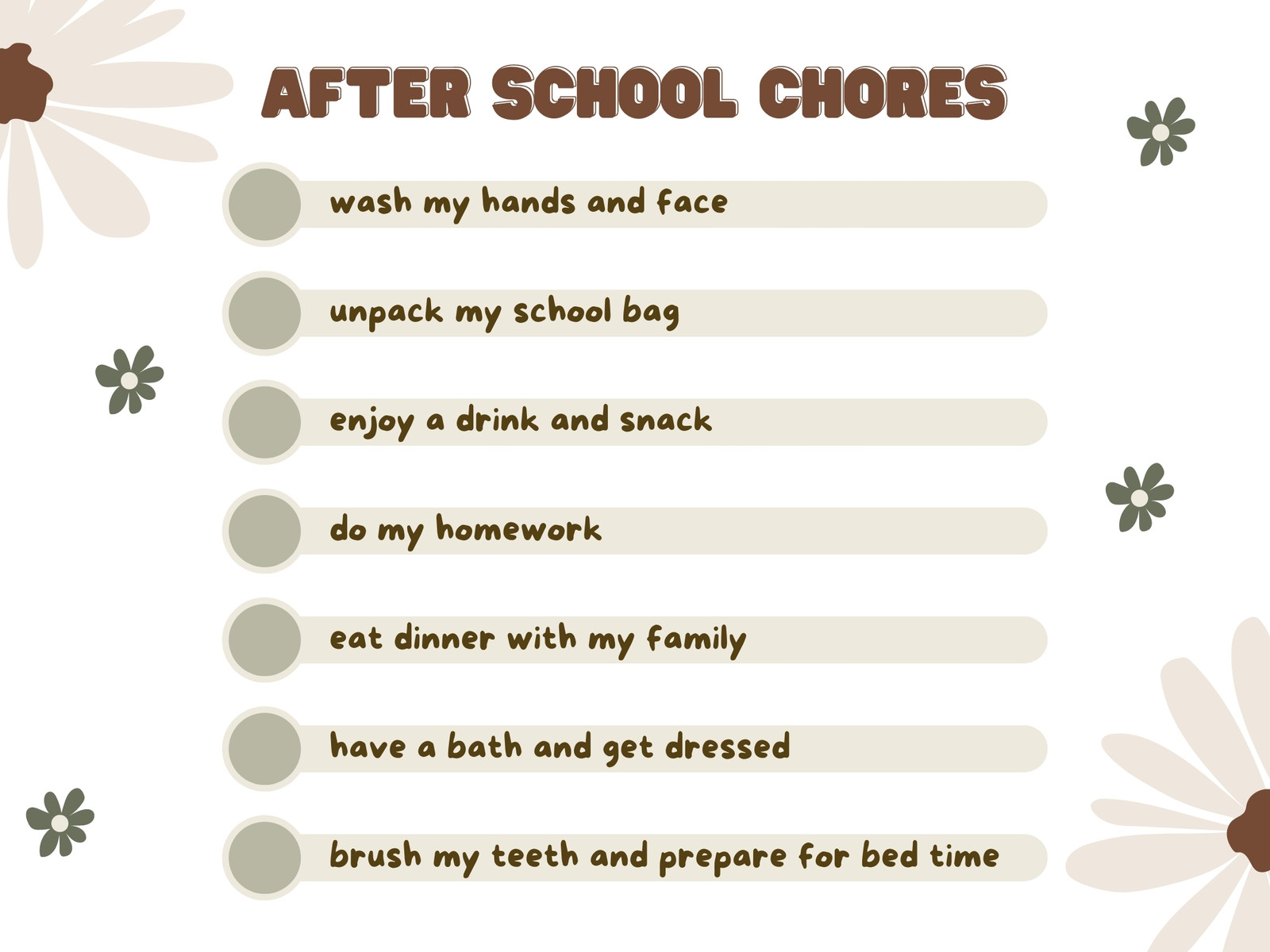 White and Brown Floral Chore Chart