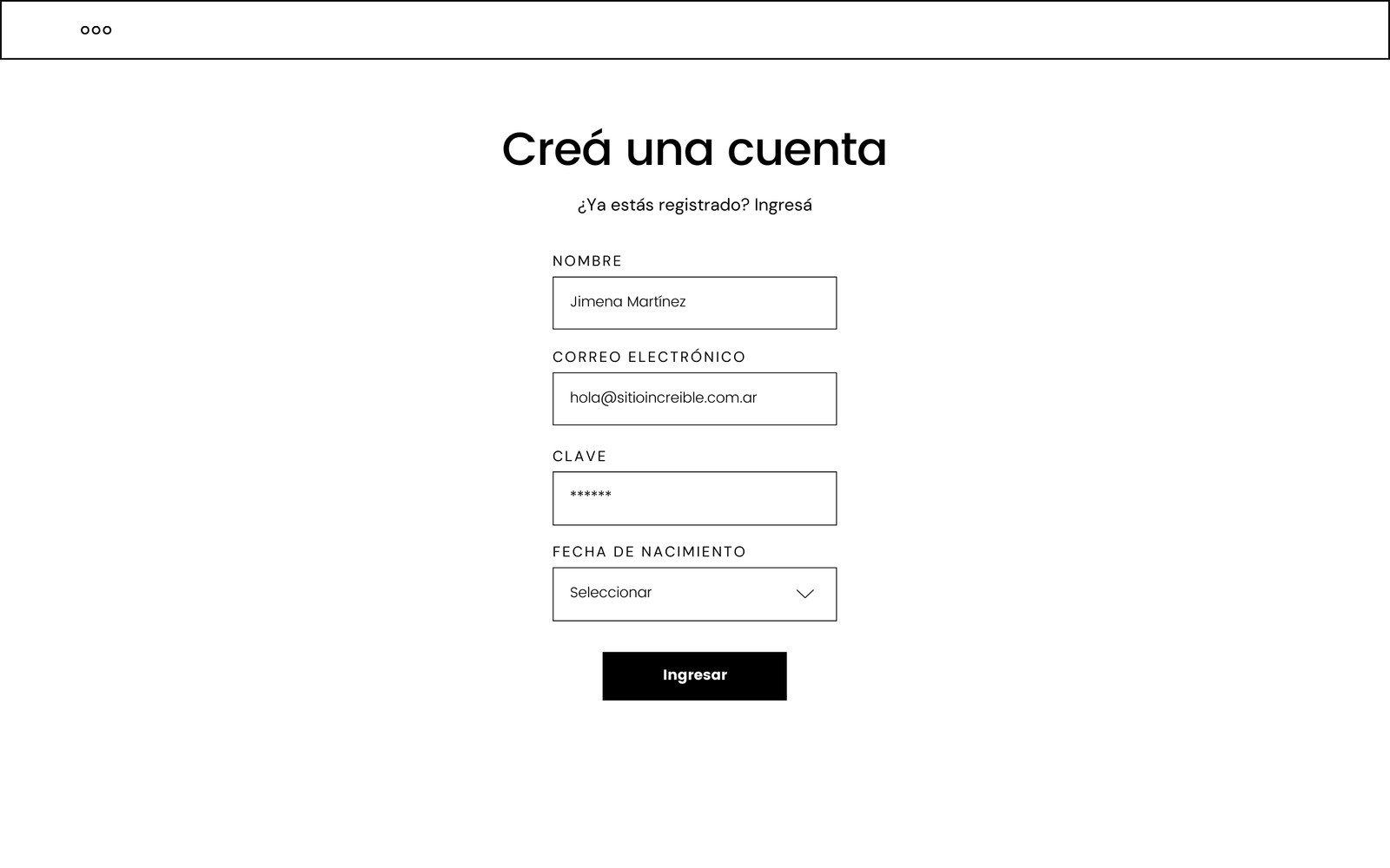 Blanco con Líneas Simples Página de Inicio de Sesión Interfaz de Usuario de Sitio Web Prototipo de Computadora