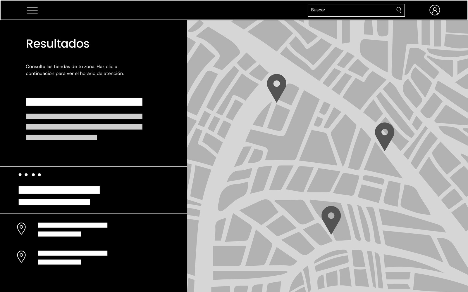 Negro con Líneas Simples Páginas de Mapa de Sitio Web Prototipo de UI
