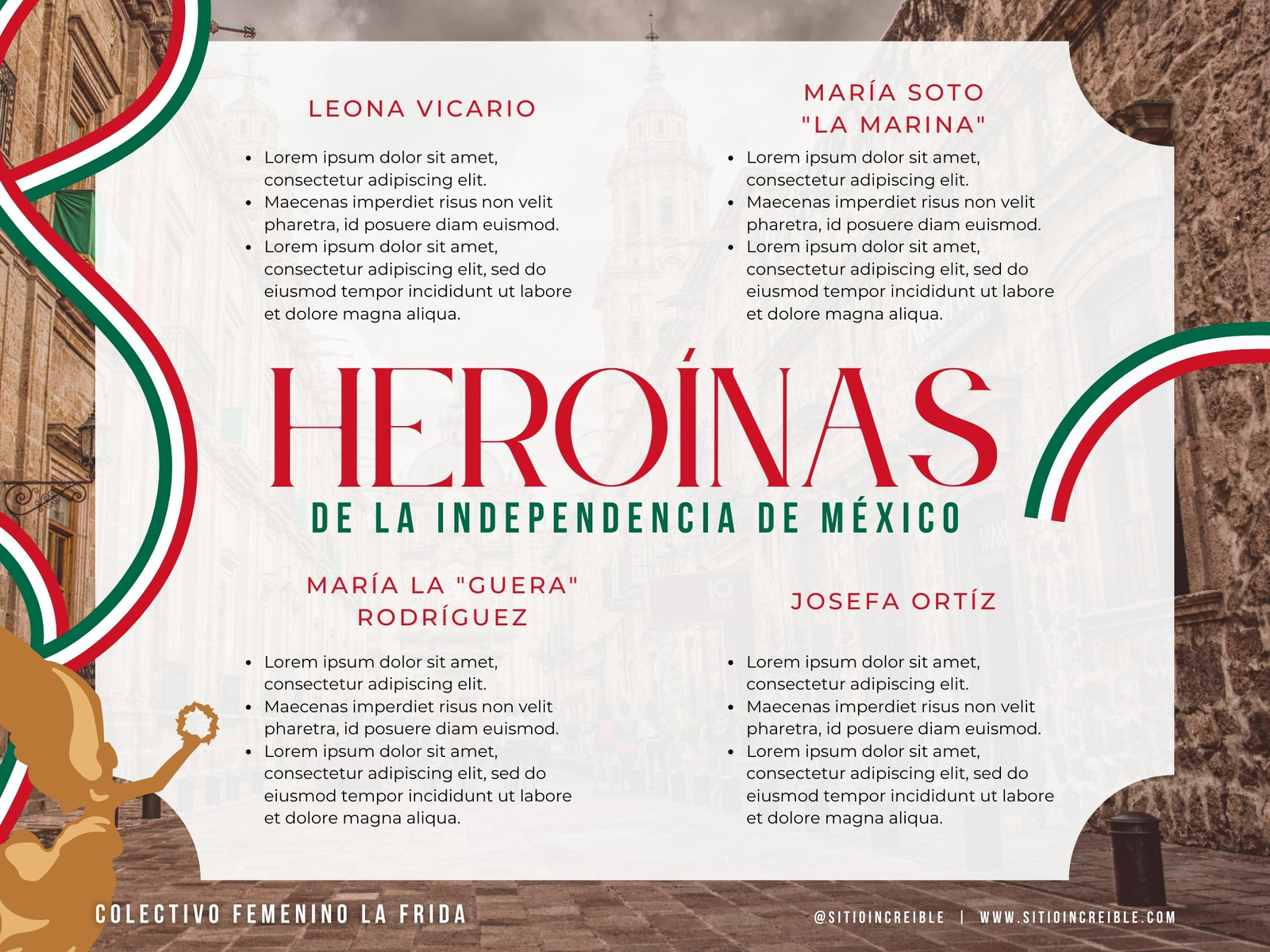 grafica heroinas de mexico con foto verde blanco rojo