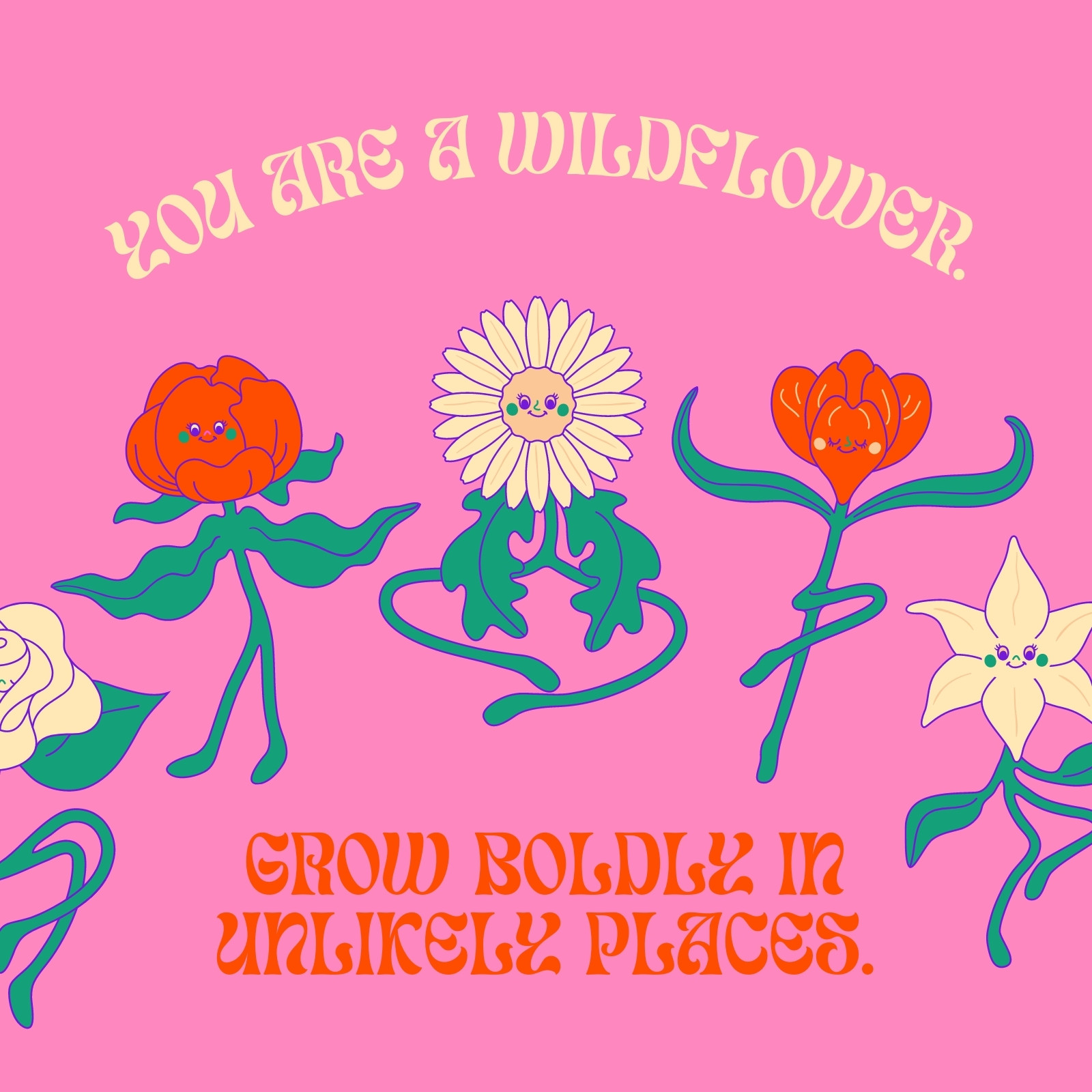 Pink Green Beige Illustrative Bright Peaceful Awareness Quotes Square Psychedelic Instagram Post