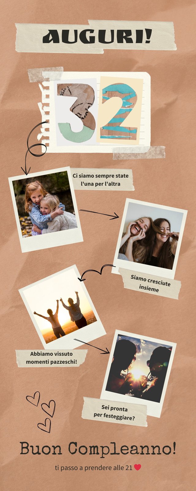 Infografica Auguri Amiche Collage Fotografico Carta Beige Marrone