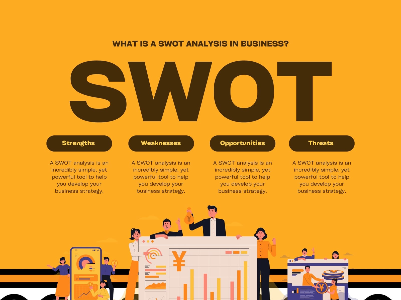 Orange and Brown Modern Flat Illustrative SWOT Graph