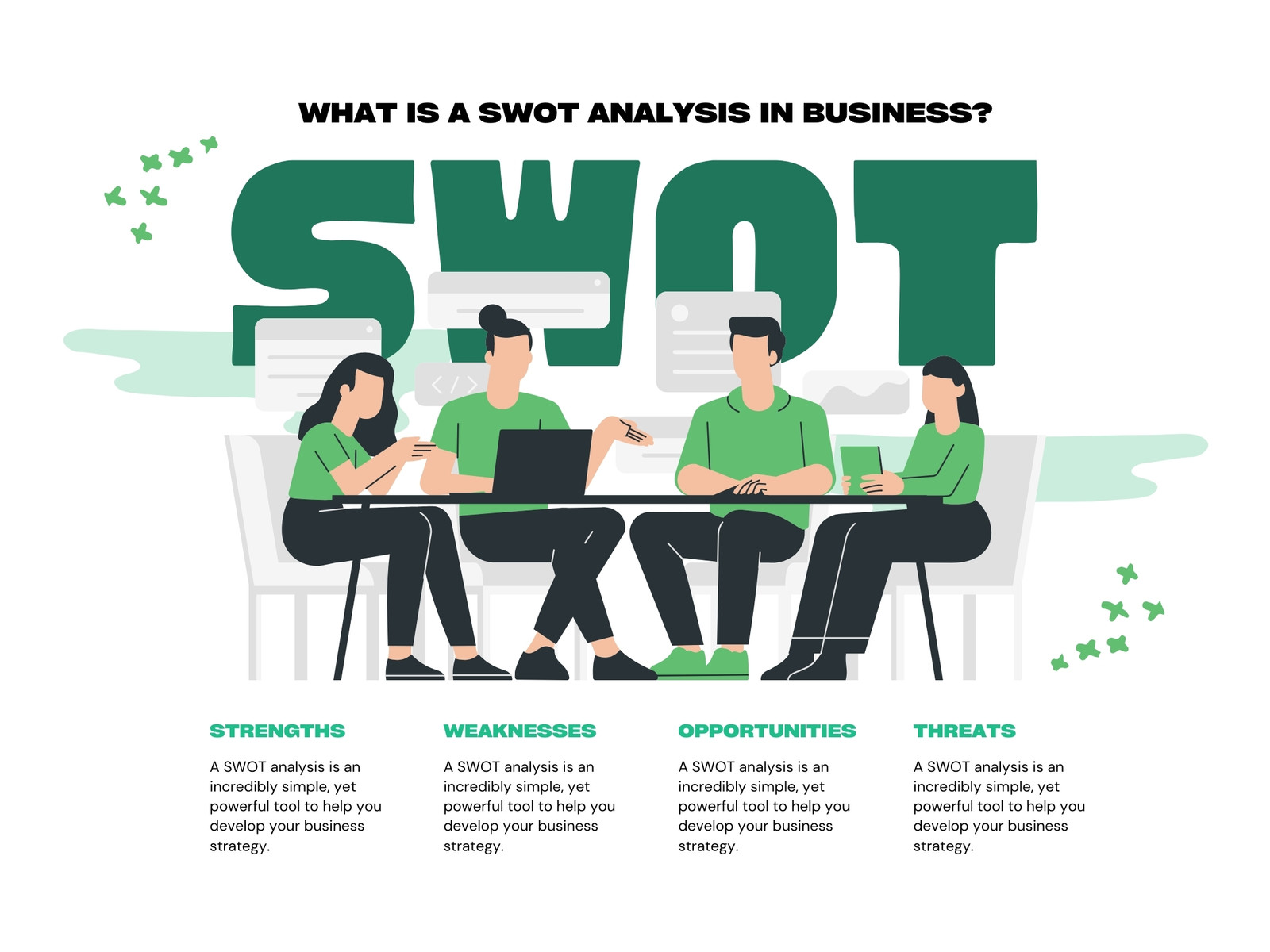 White Green Bold Illustrative SWOT Graph
