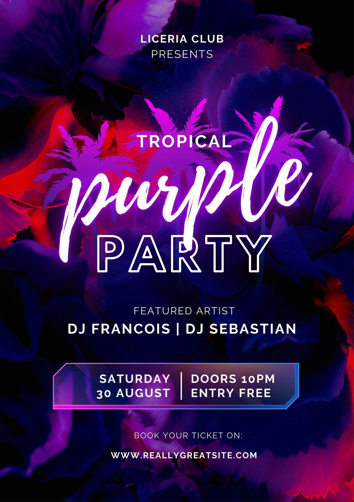 Purple Black Tropical Party Club Poster