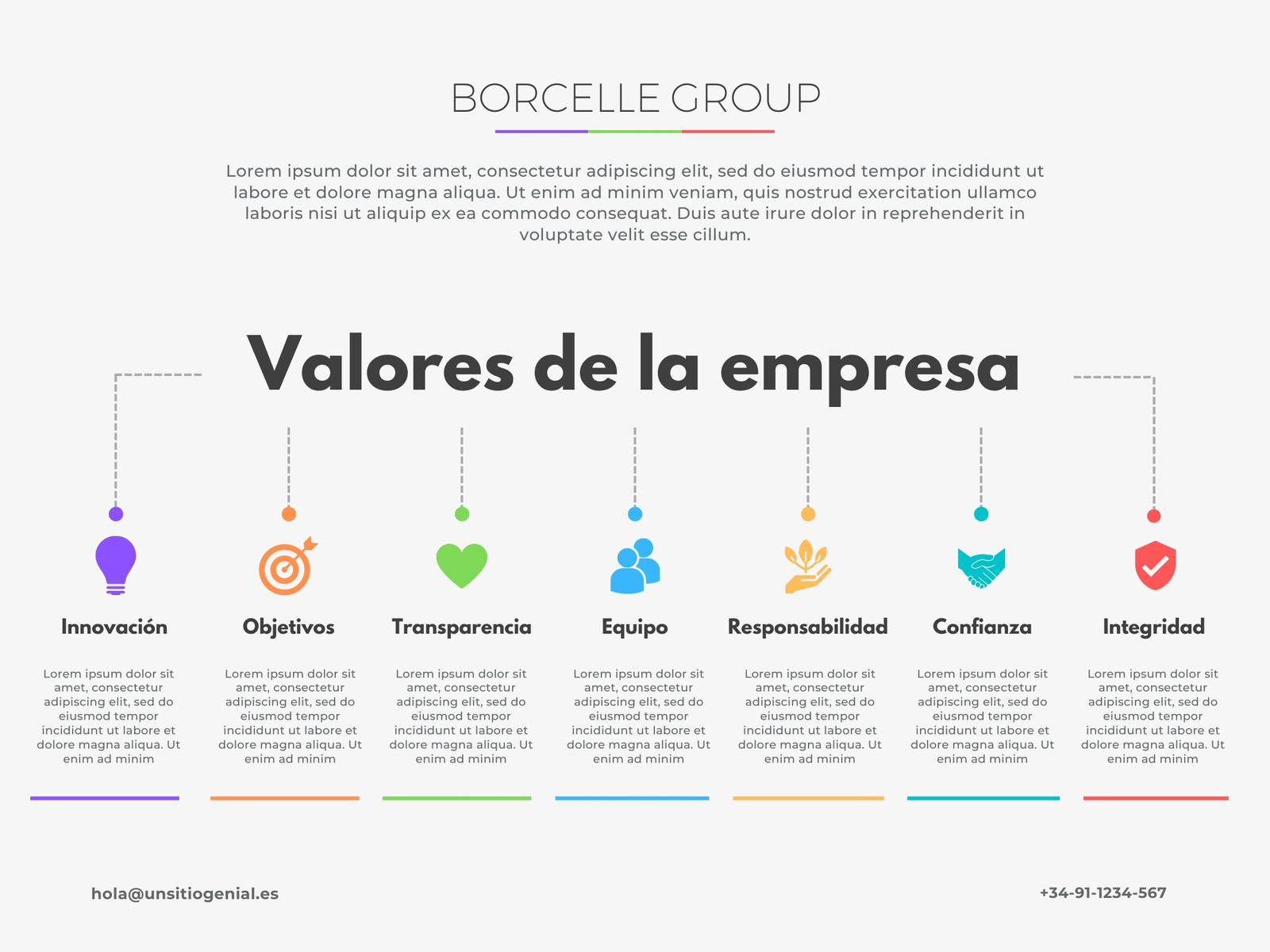 Gráfico sobre los Valores de la Empresa con Iconos Moderno y Creativo Multicolor