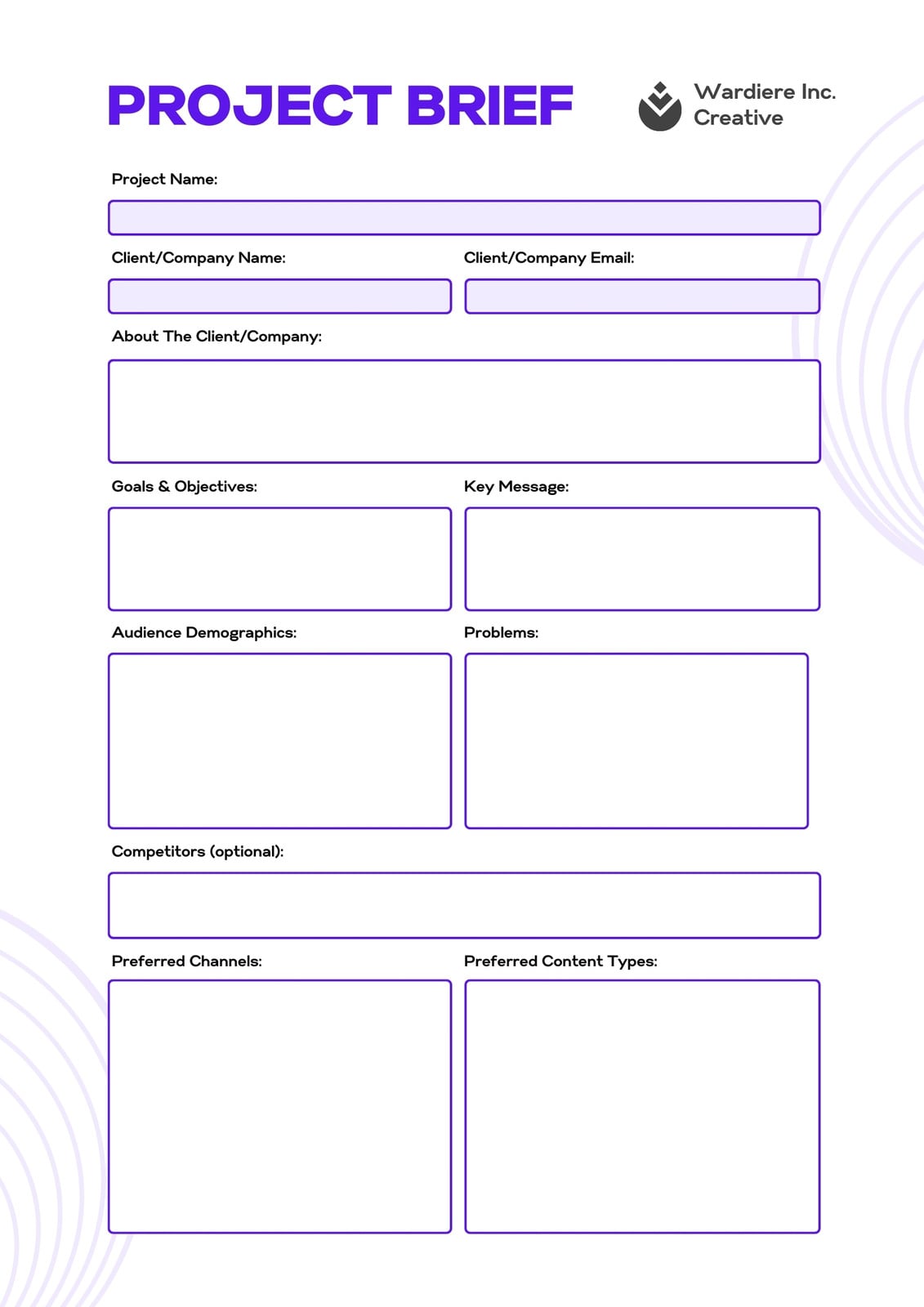 White Purple Simple Creative Project Brief Form Planner White Purple Simple Creative Project Brief Form Planner