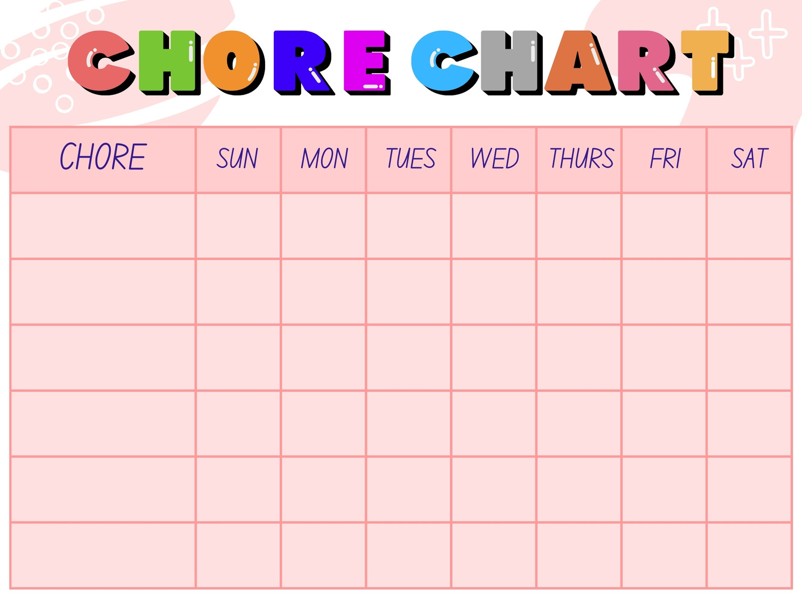Colorful childish chore chart