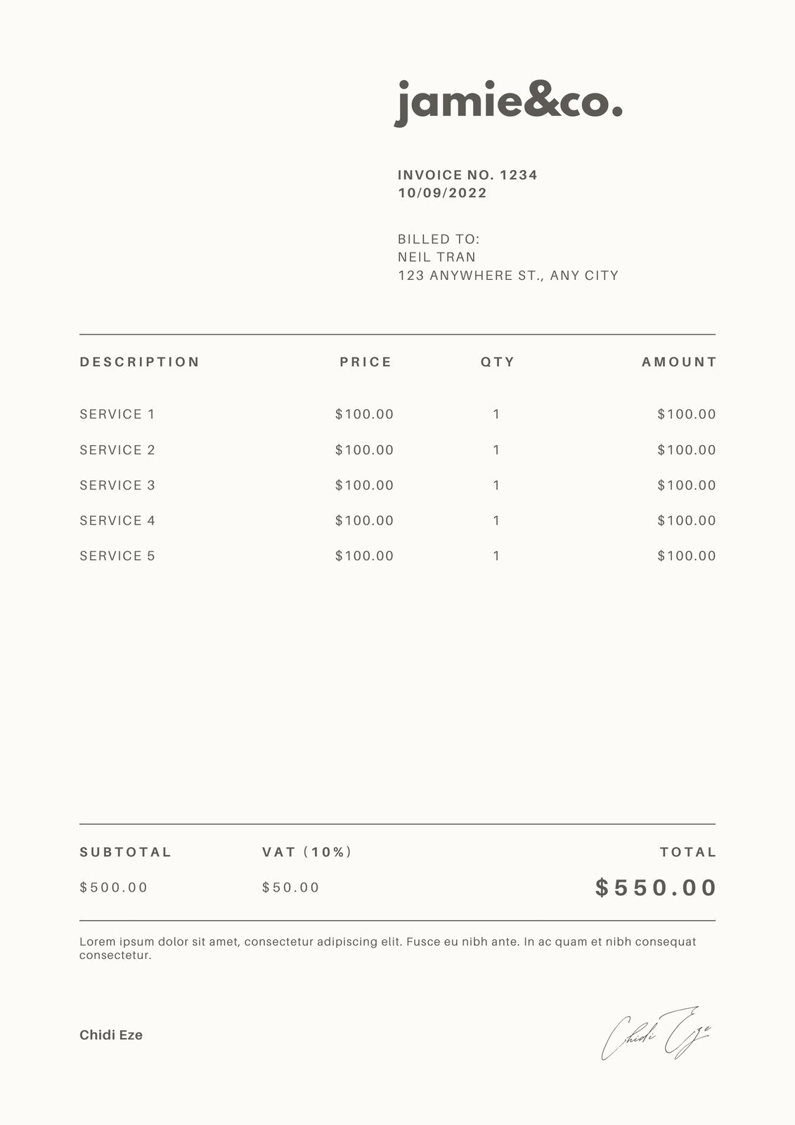 White & Brown Modern Clean Professional Service Invoice
