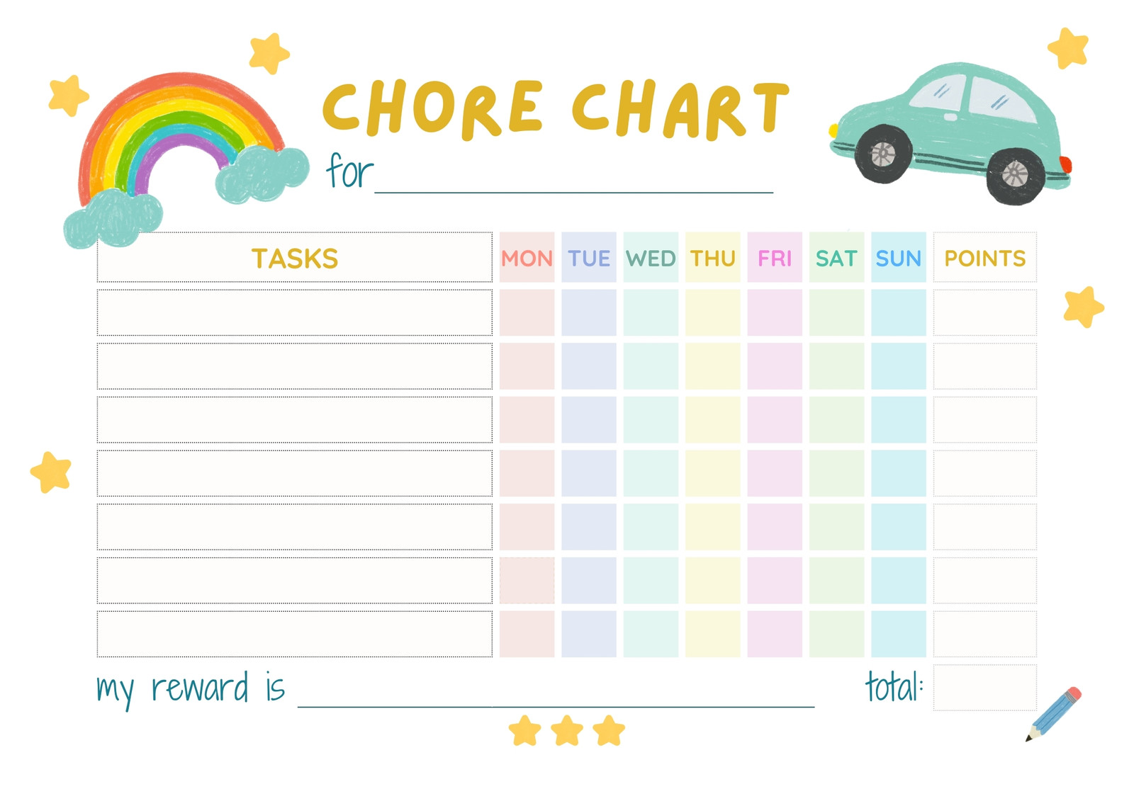 Green Beige Pastel Colorful Kids Chore Chart 