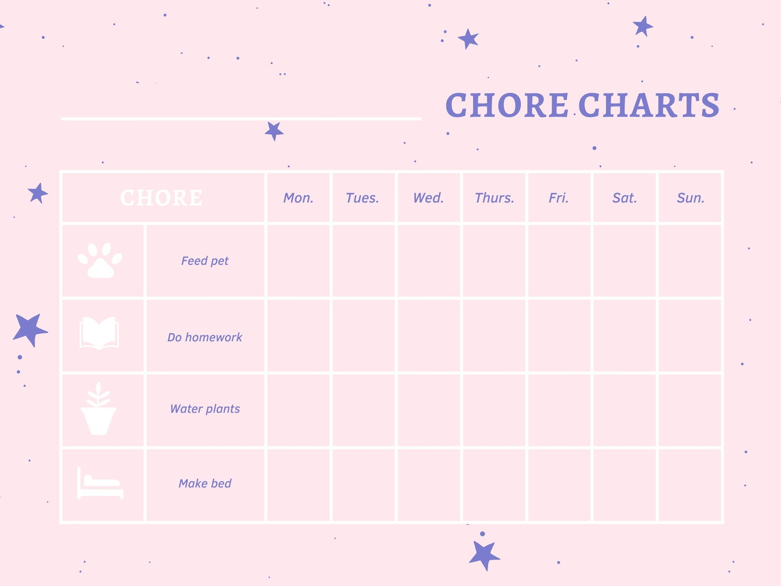 Pink Lilac Simple Kids Chore Chart