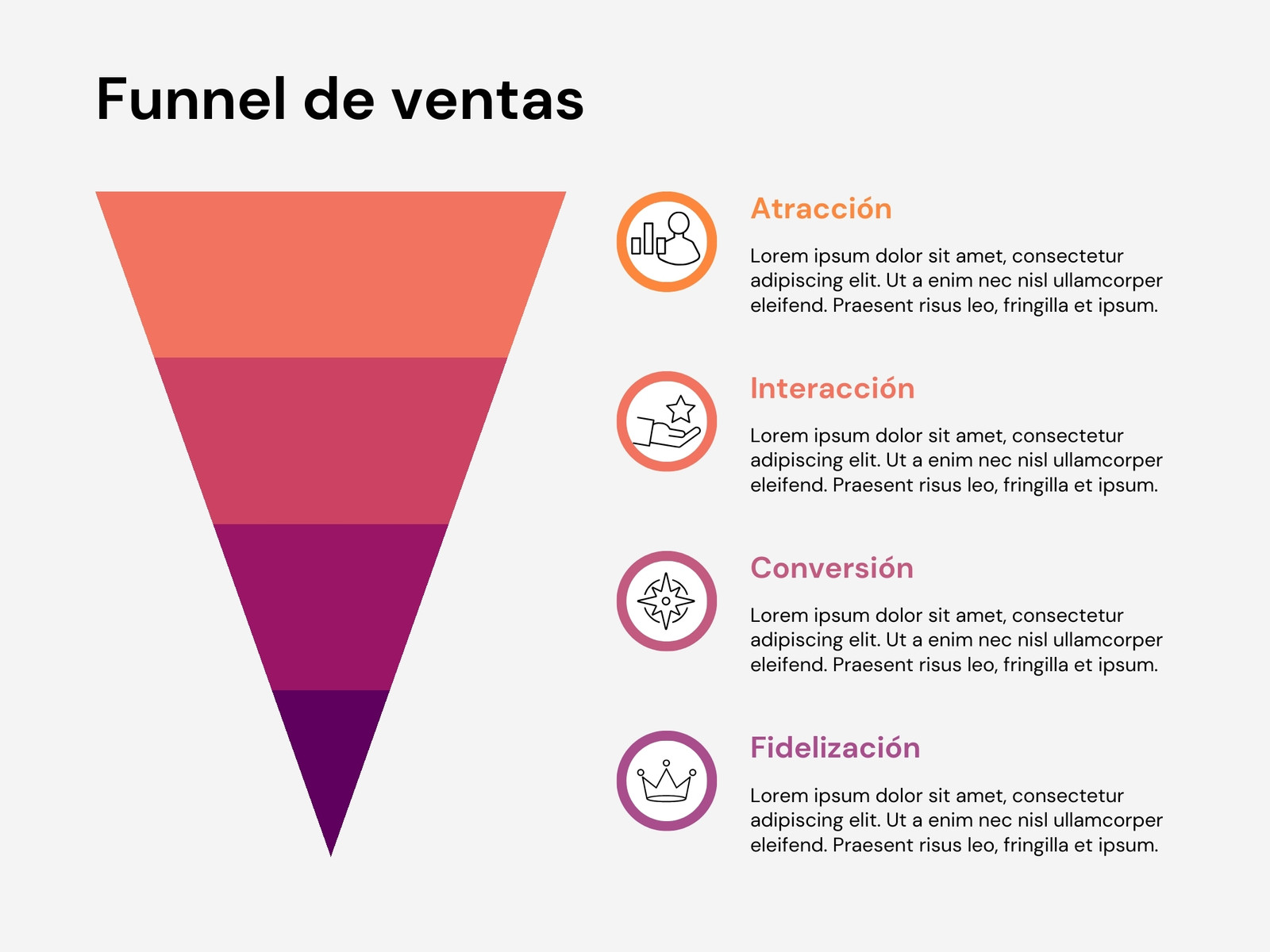 Gráfico Funnel de ventas Marketing Redes Sociales Empresa Corporativo Morado