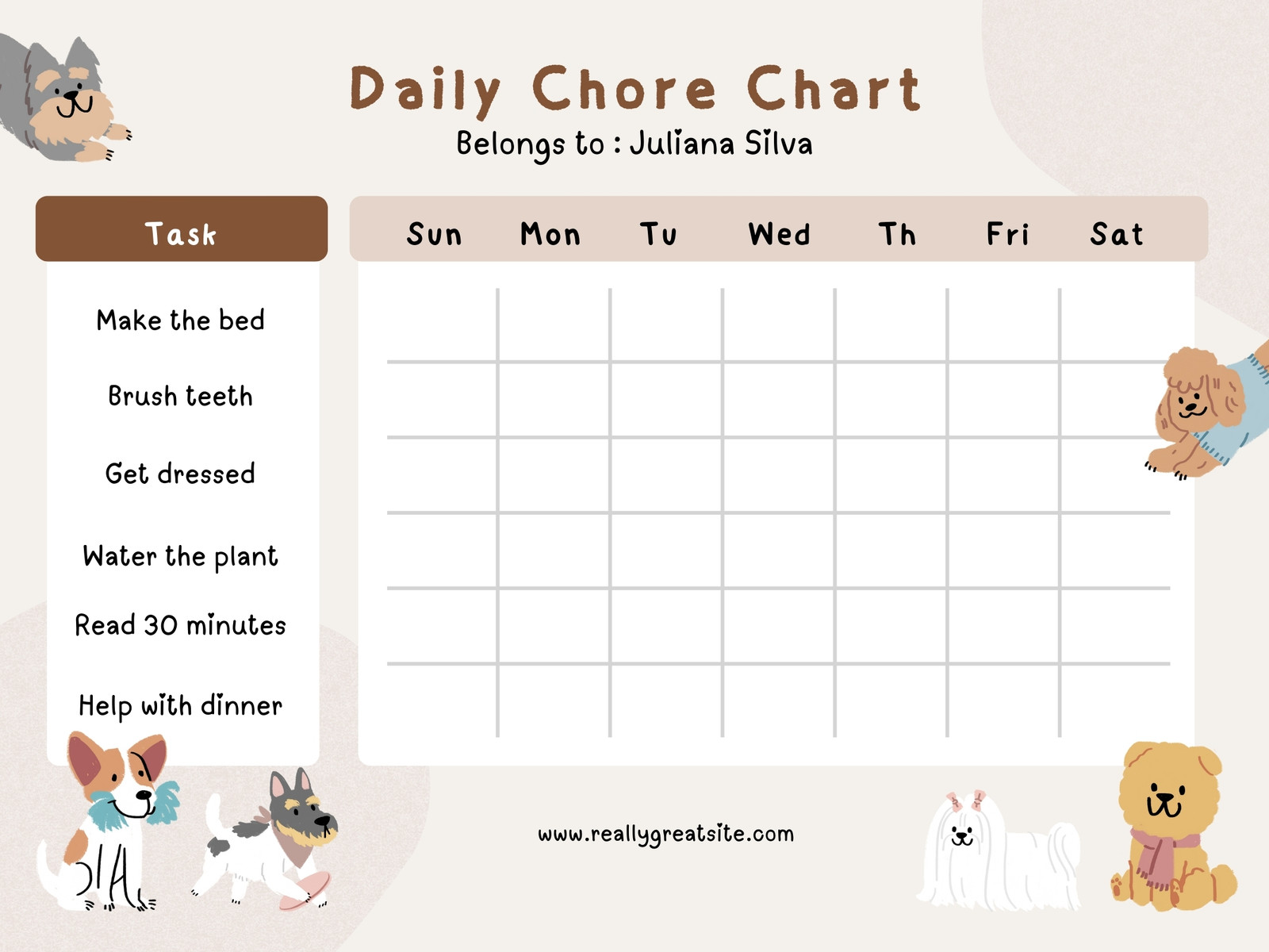 Beige Illustration Daily Chore Graph 
