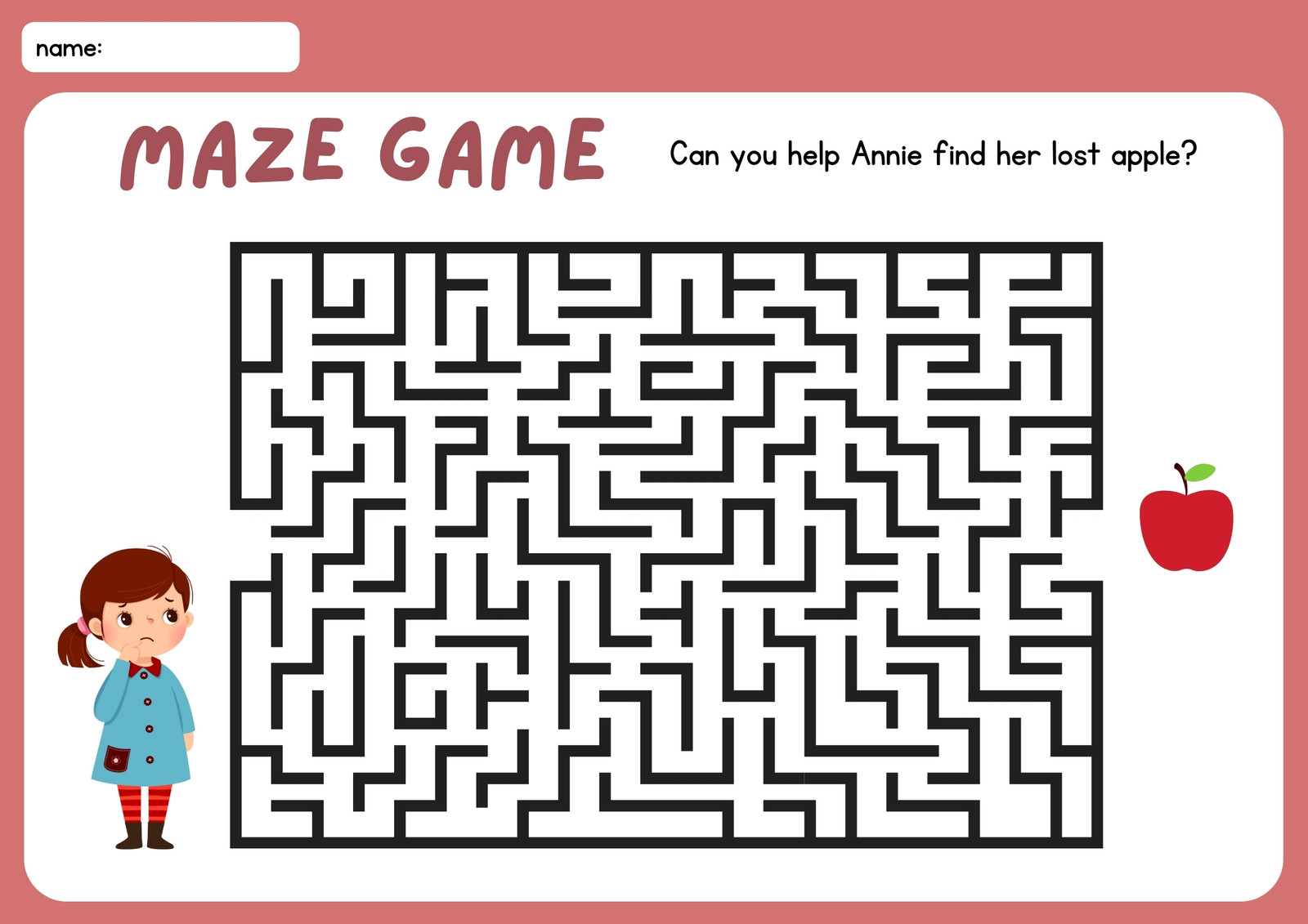 Red Colorful Maze Game for Kindergarten Worksheet