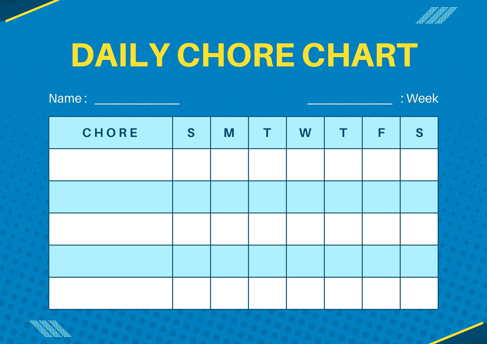 Blue Modern Daily Chore Chart
