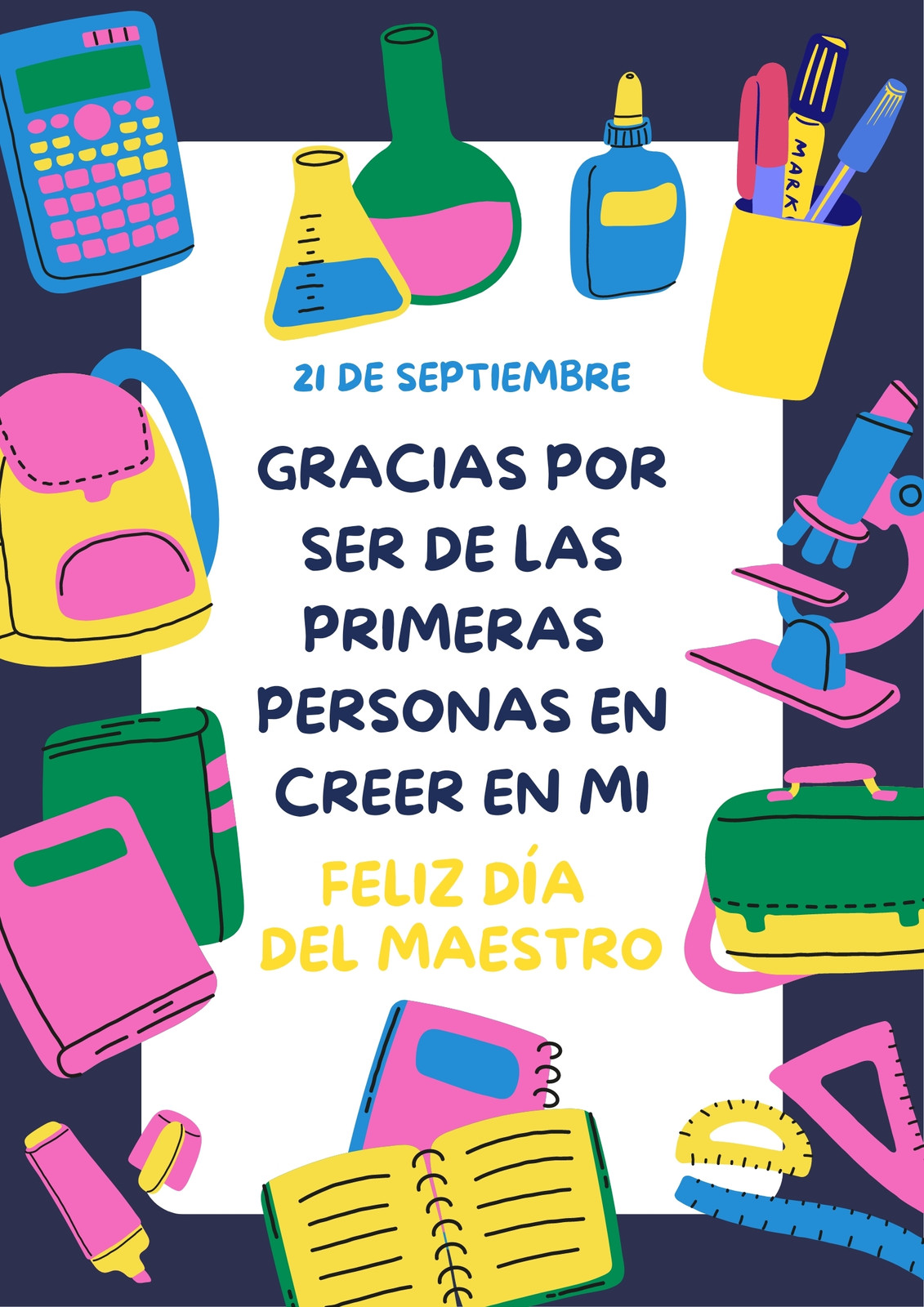 poster afiche día del maestro divertido azul