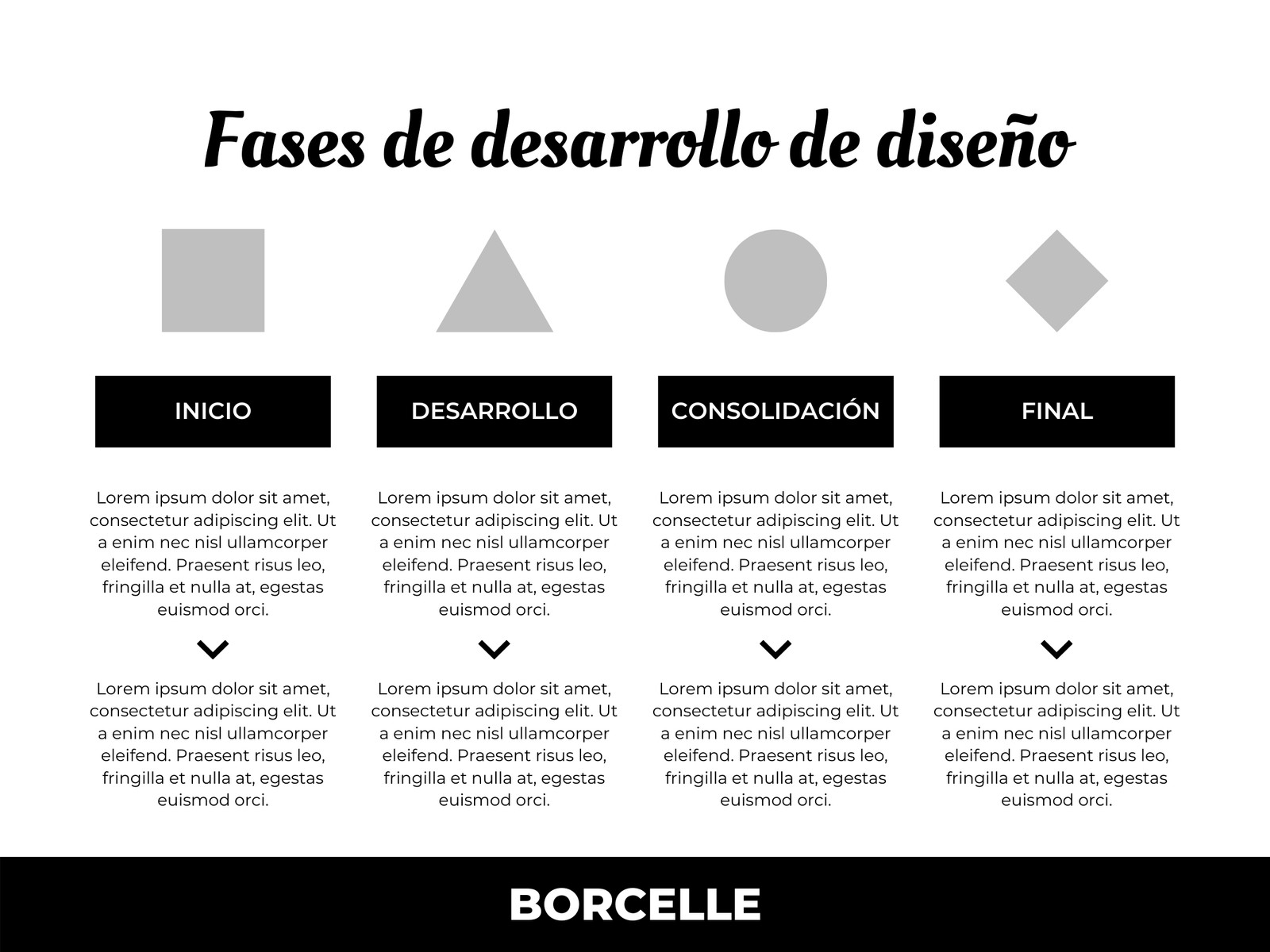 Gráfico Fases de desarrollo minimalista blanco y negro