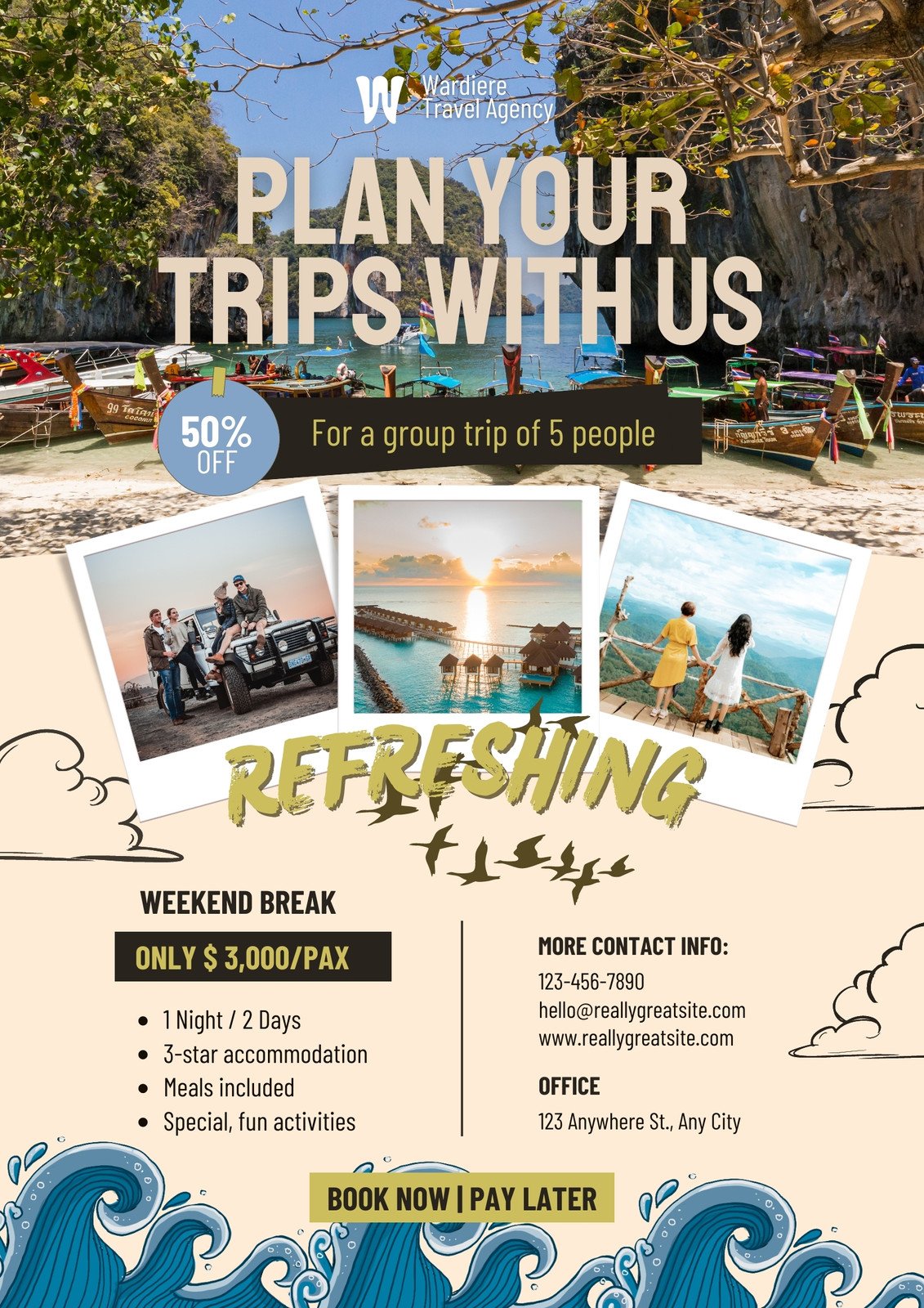 Brown Blue Illustration Travel Agency Flyer