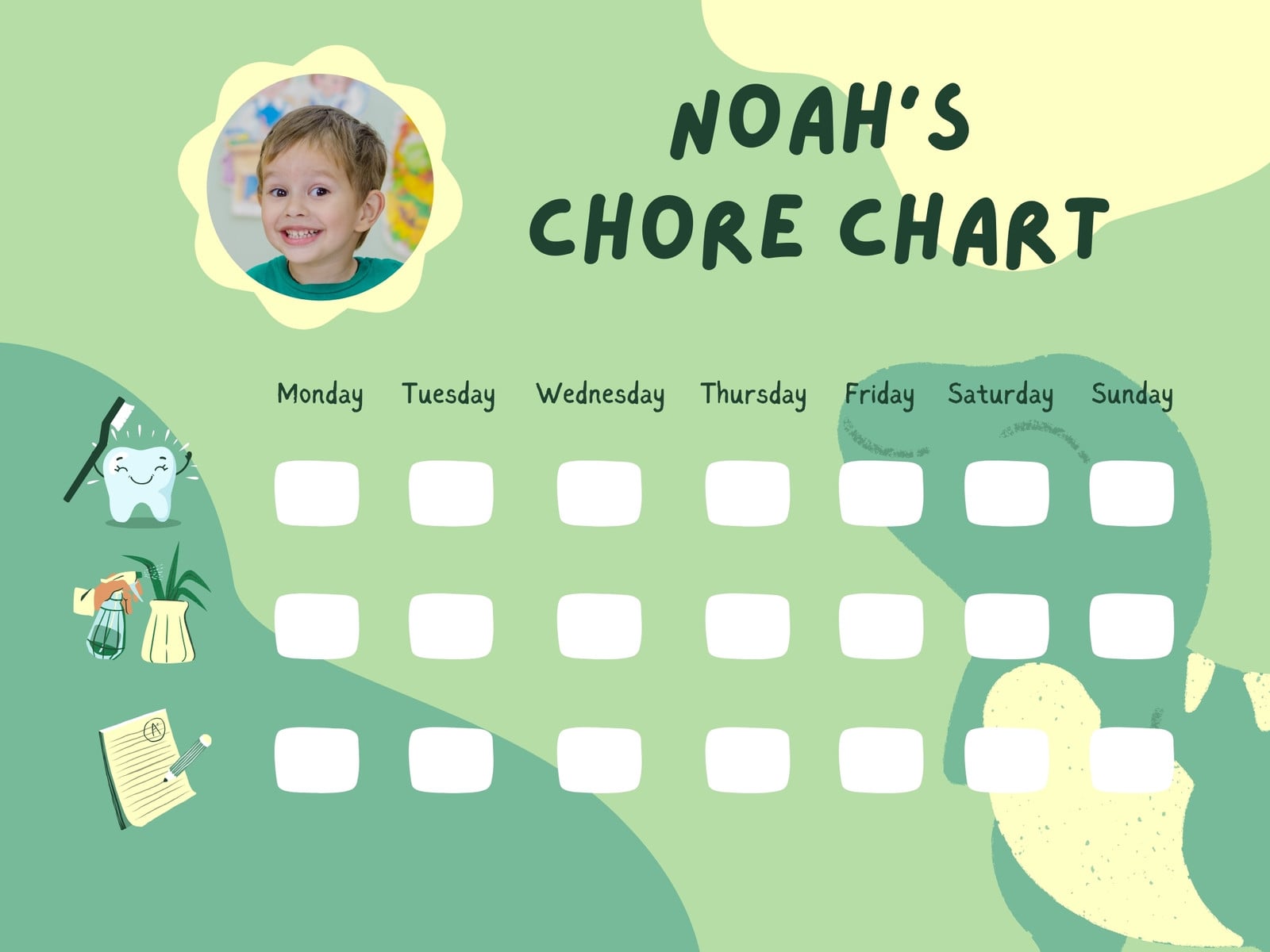 Green Illustrated Dinosaur Chore Chart