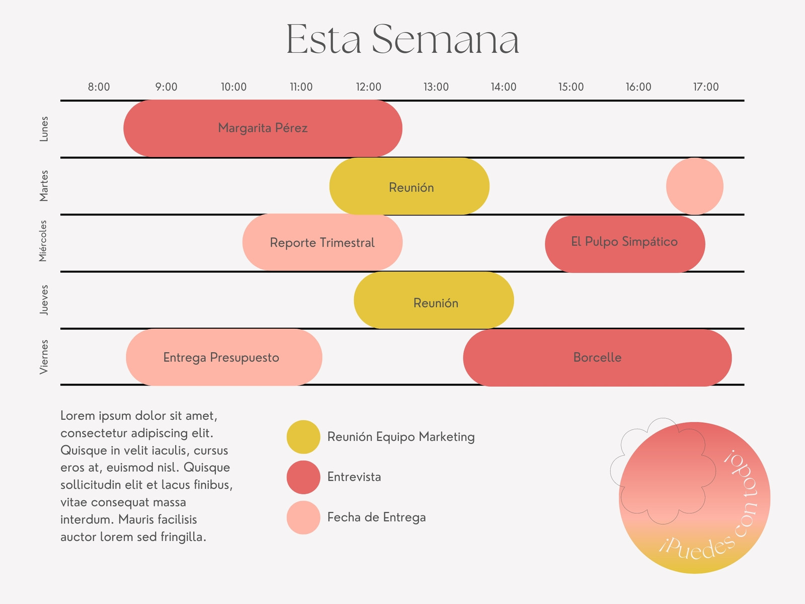 Gráfico Planificación de la Semana Profesional Femenino Elegante