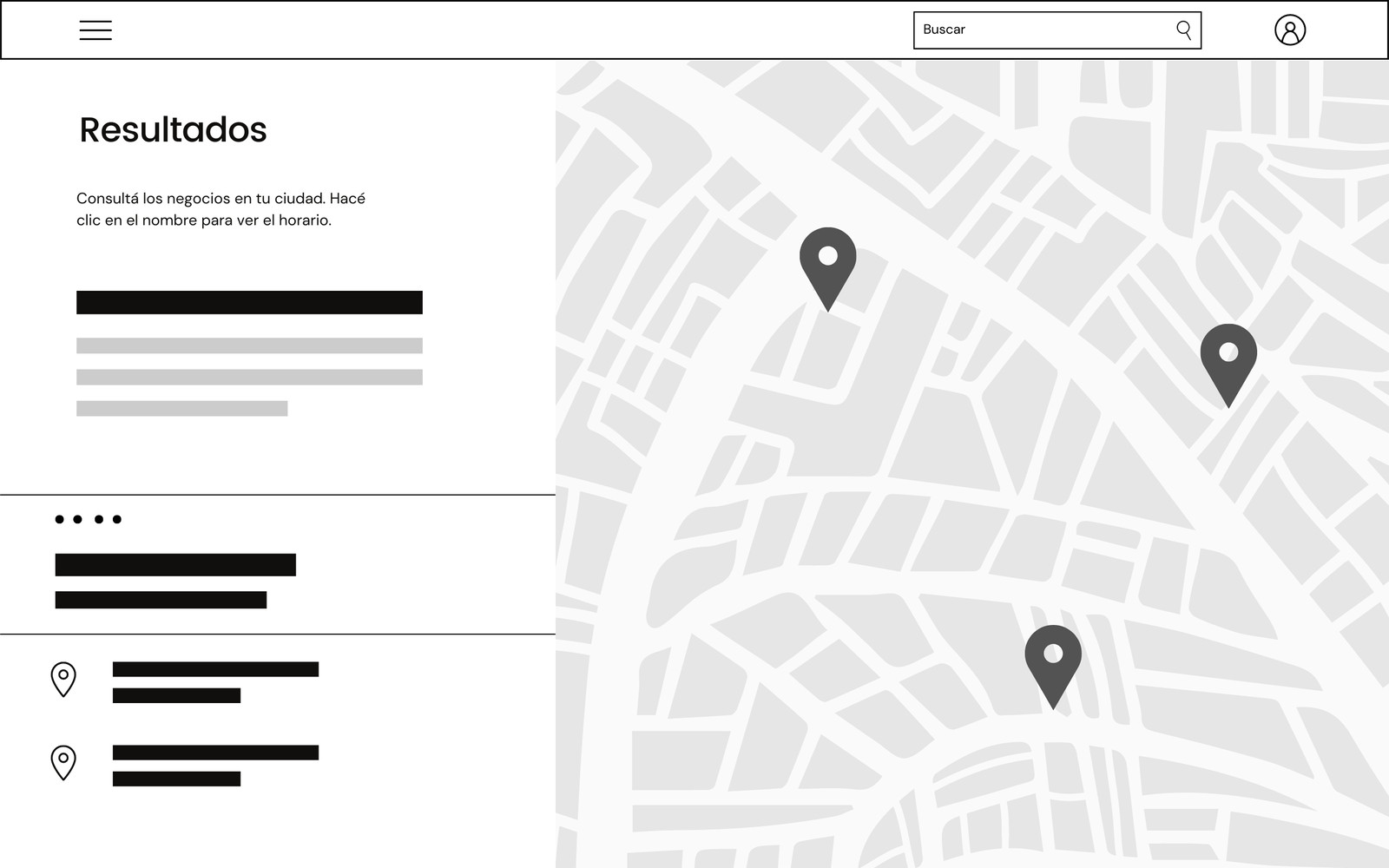 Blanco Negro Mapa Sitio Web Prototipo de UI