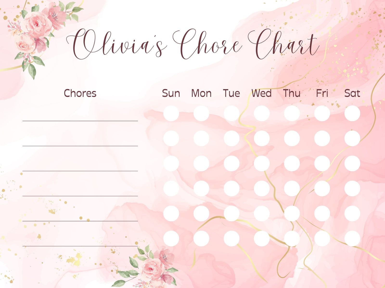 Pink Pastel Watercolor Chore Chart