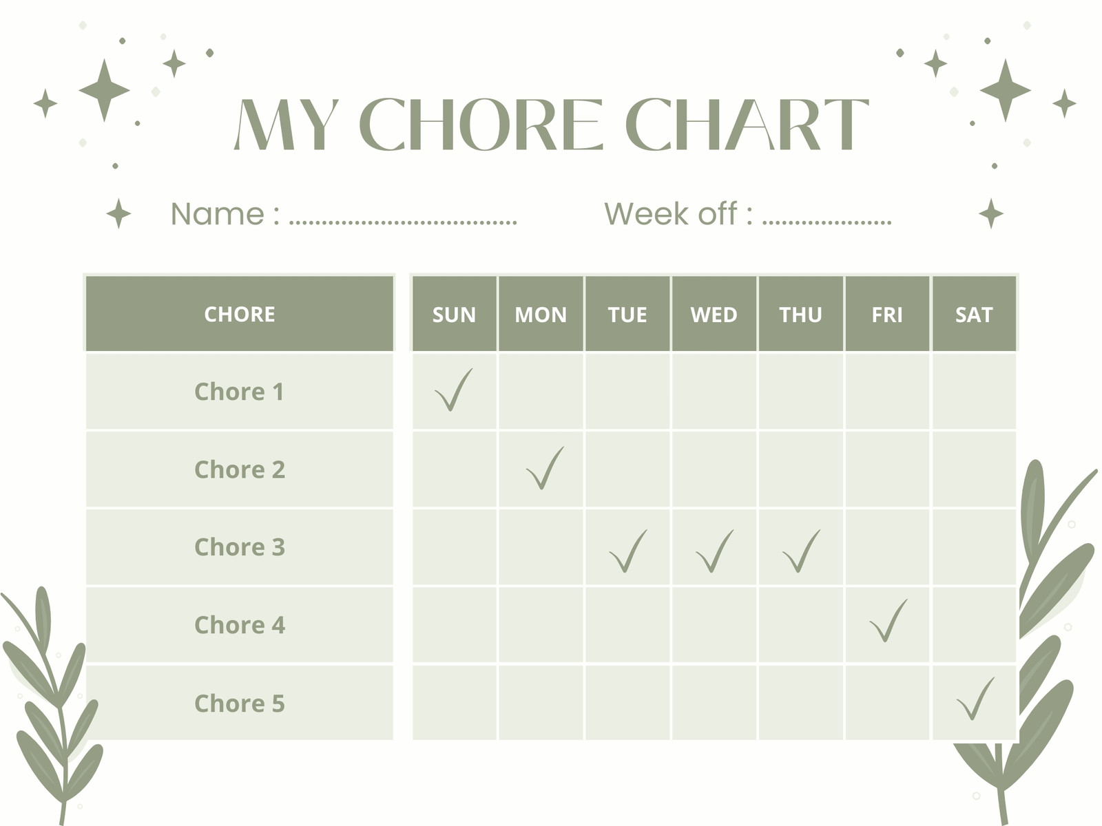 Green & White Minimalist My Chore Chart