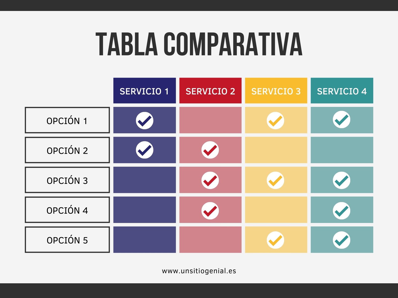 Gráfico Tabla Comparativa de Servicios Corporativo y Profesional Multicolor Blanco y Negro
