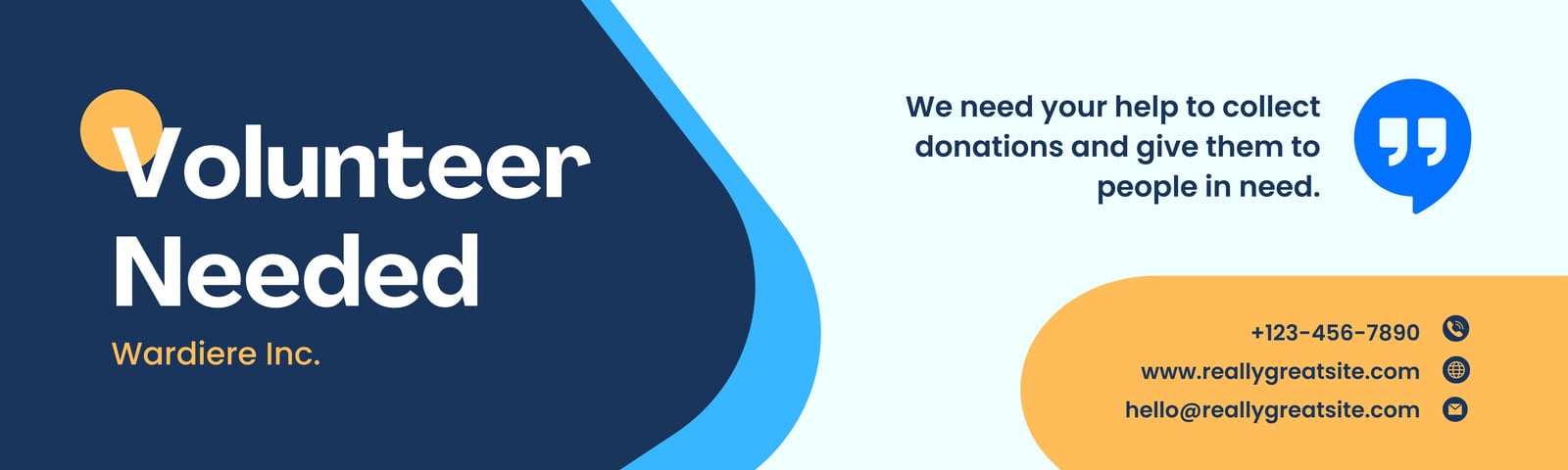 Blue Yellow Simple Volunteer Needed LinkedIn Banner