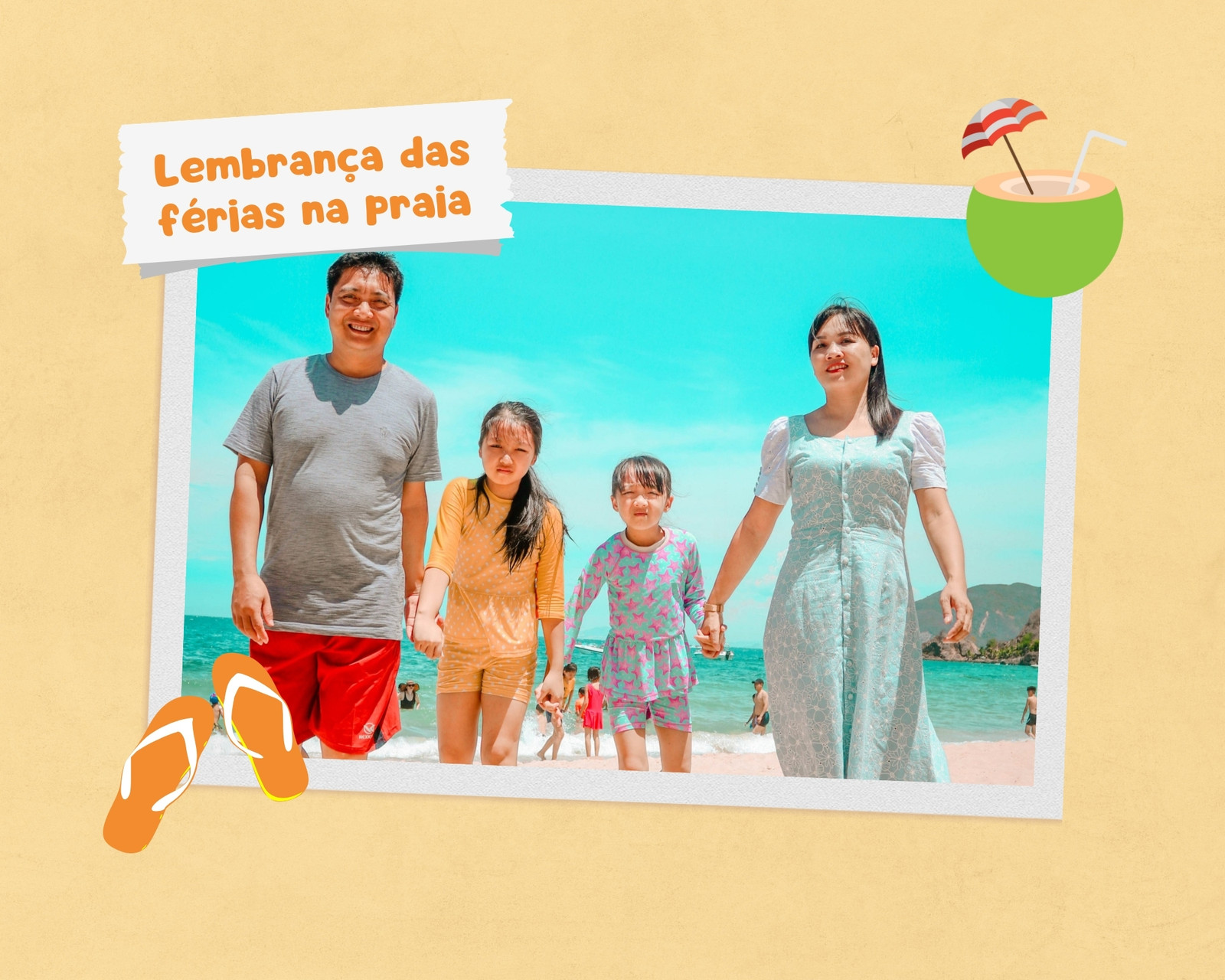 Montagem de fotos lembrança de férias colorido alegre amarelo e laranja