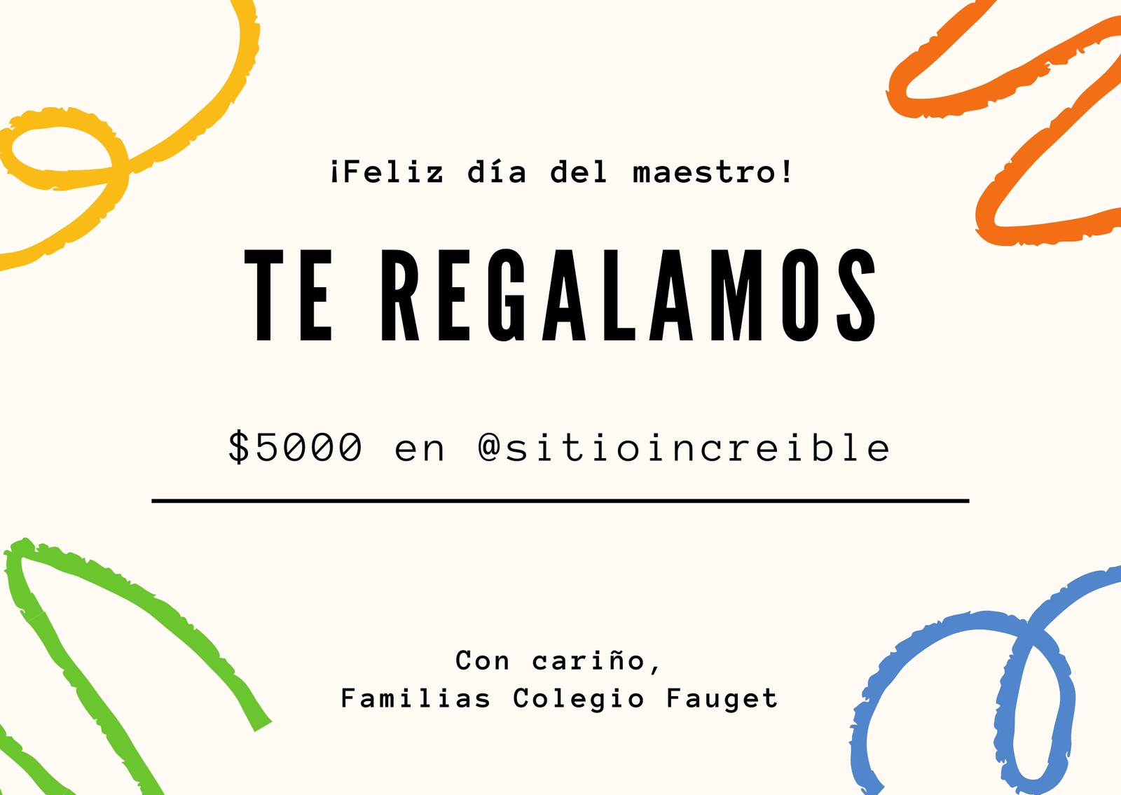 Tarjeta Regalo Gift Card Día del maestro simple amarillo negro