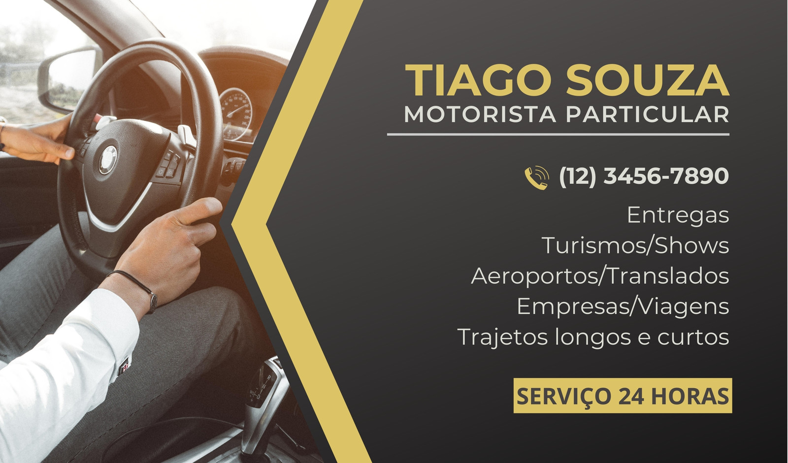 Cartão de visita para motorista particular simples dourado Cartão de visita para motorista particular simples dourado