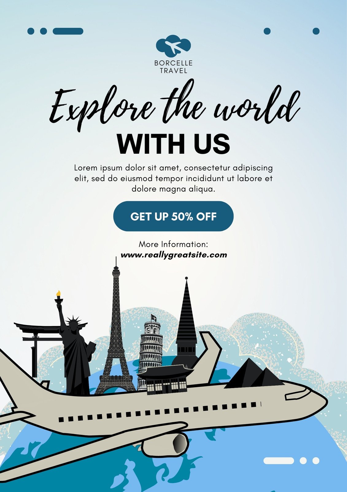 White & Blue Modern Illustration Travel Agent Poster