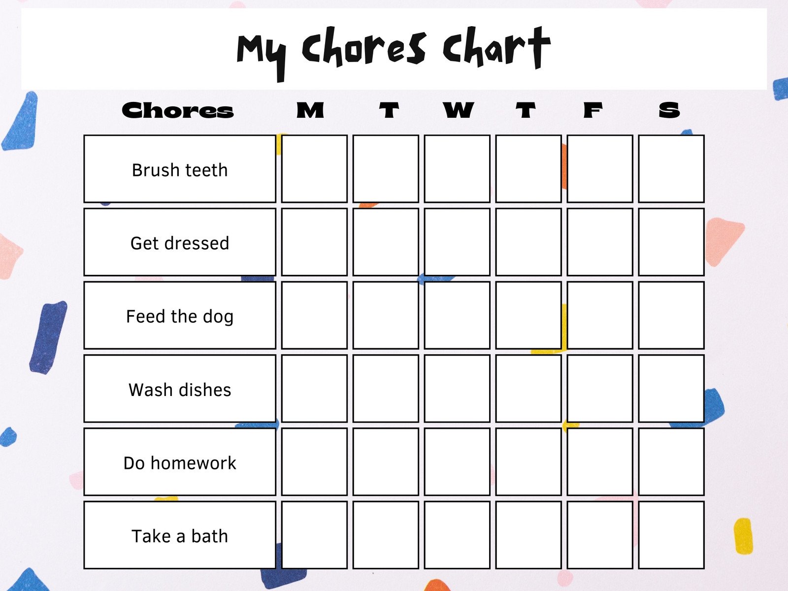 White Blue Colorful Daily Chore Chart