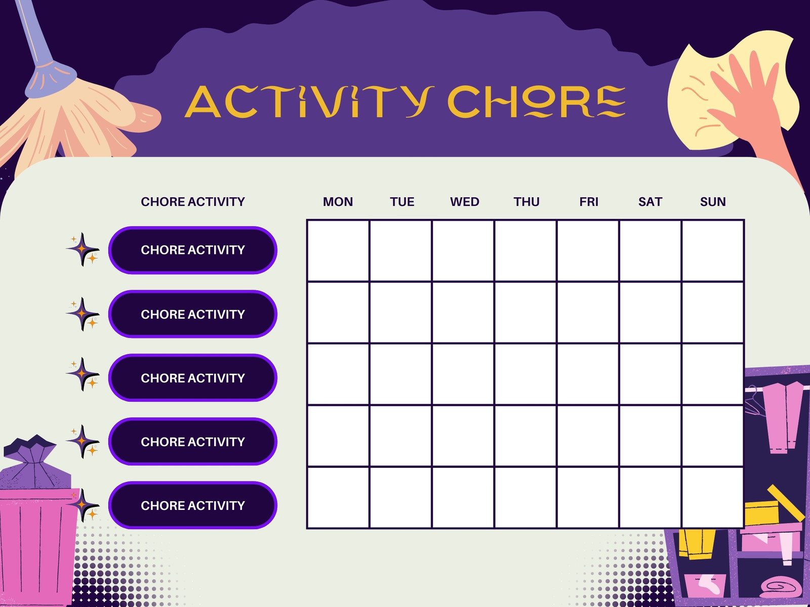 Purple Illustration Daily Activity Chore Chart