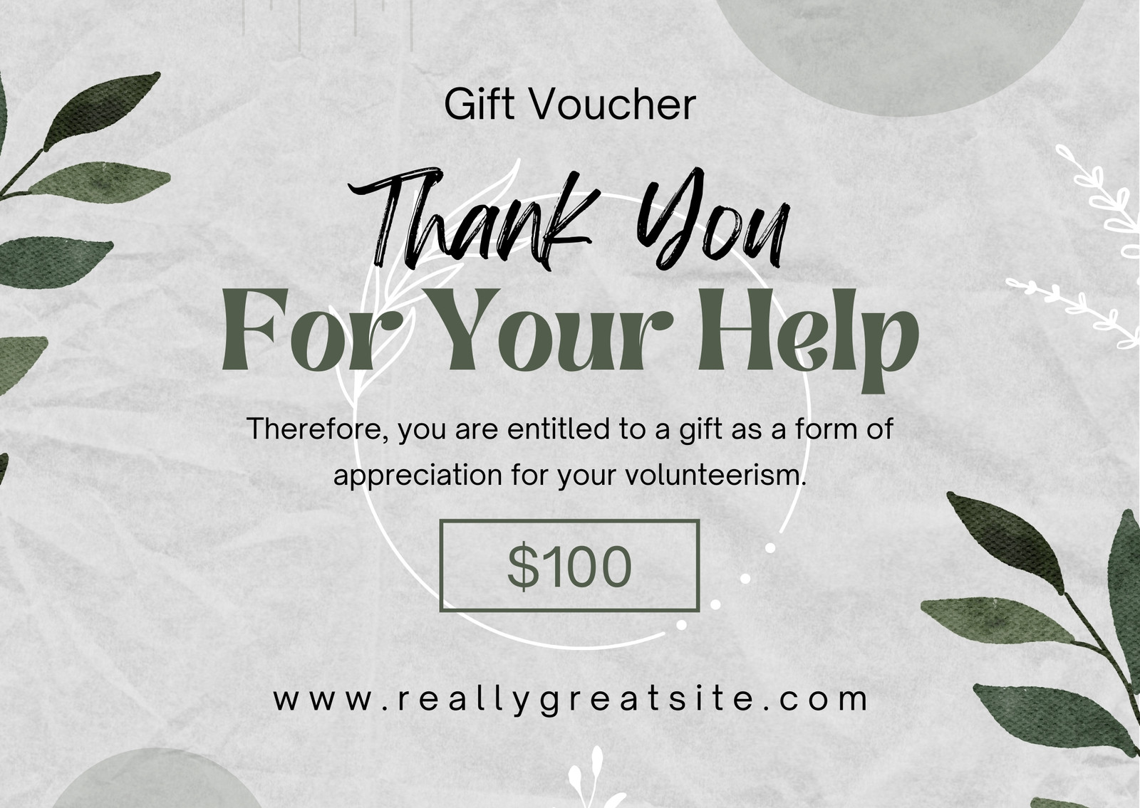 Gray Green Textured Thank You For Your Help Gift Certificate