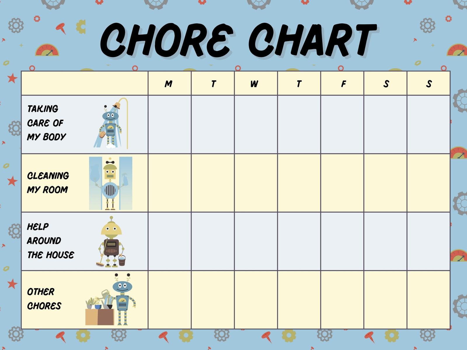 Little robots chore chart