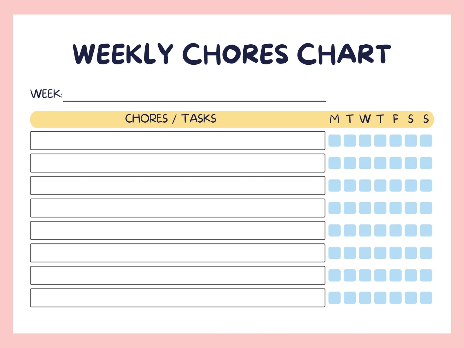 Pink Minimalist Weekly Chore Chart