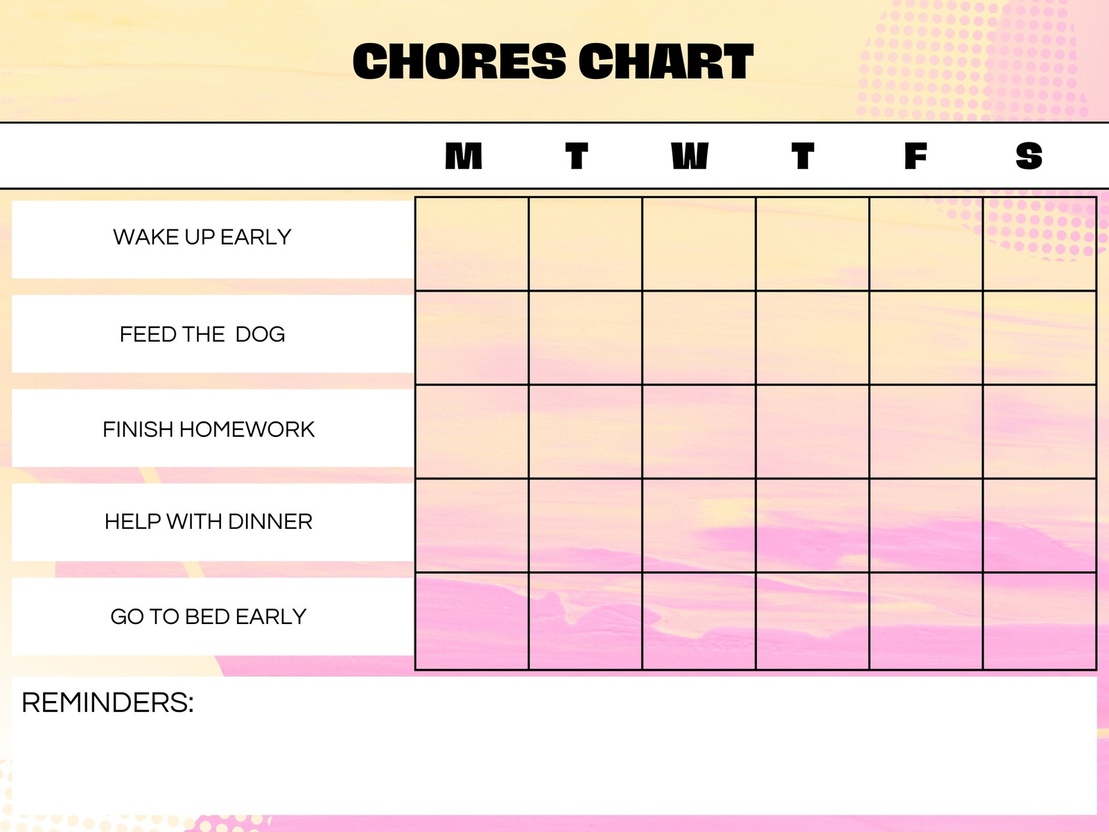 Pink White Abstract Daily Chore Chart