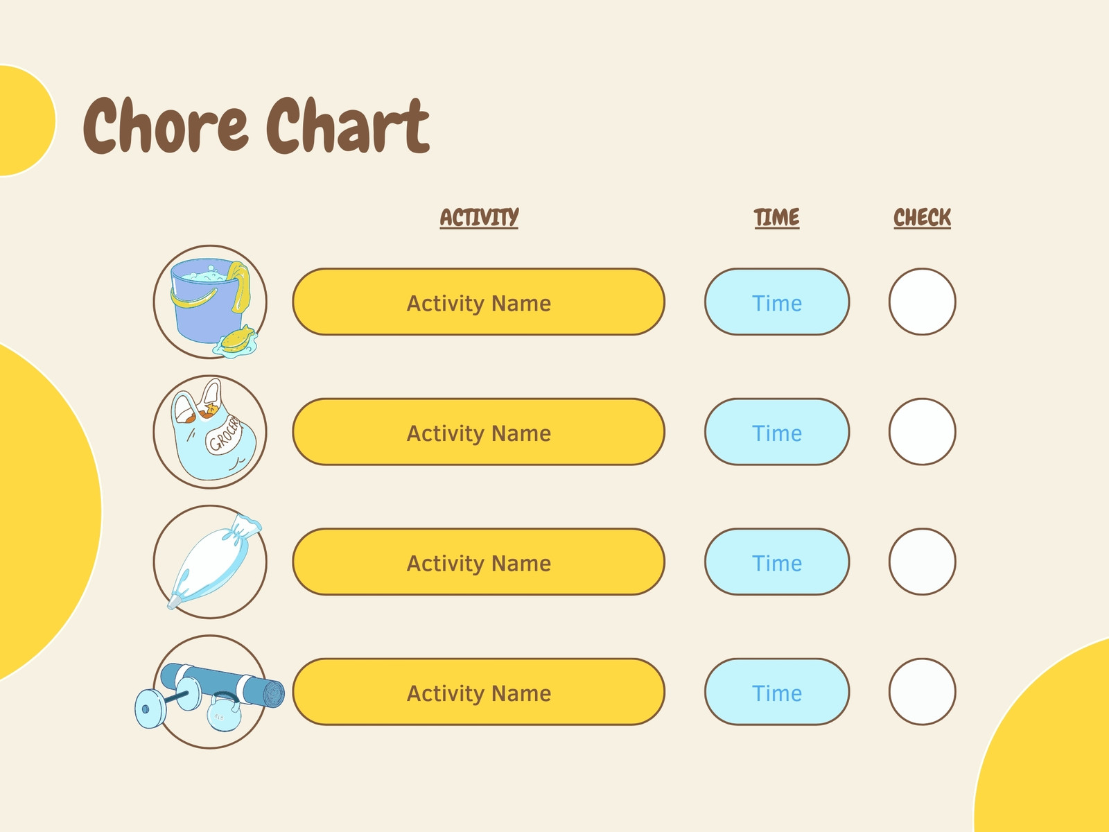 Yellow and Brown Fun Illustrated Chore Graph