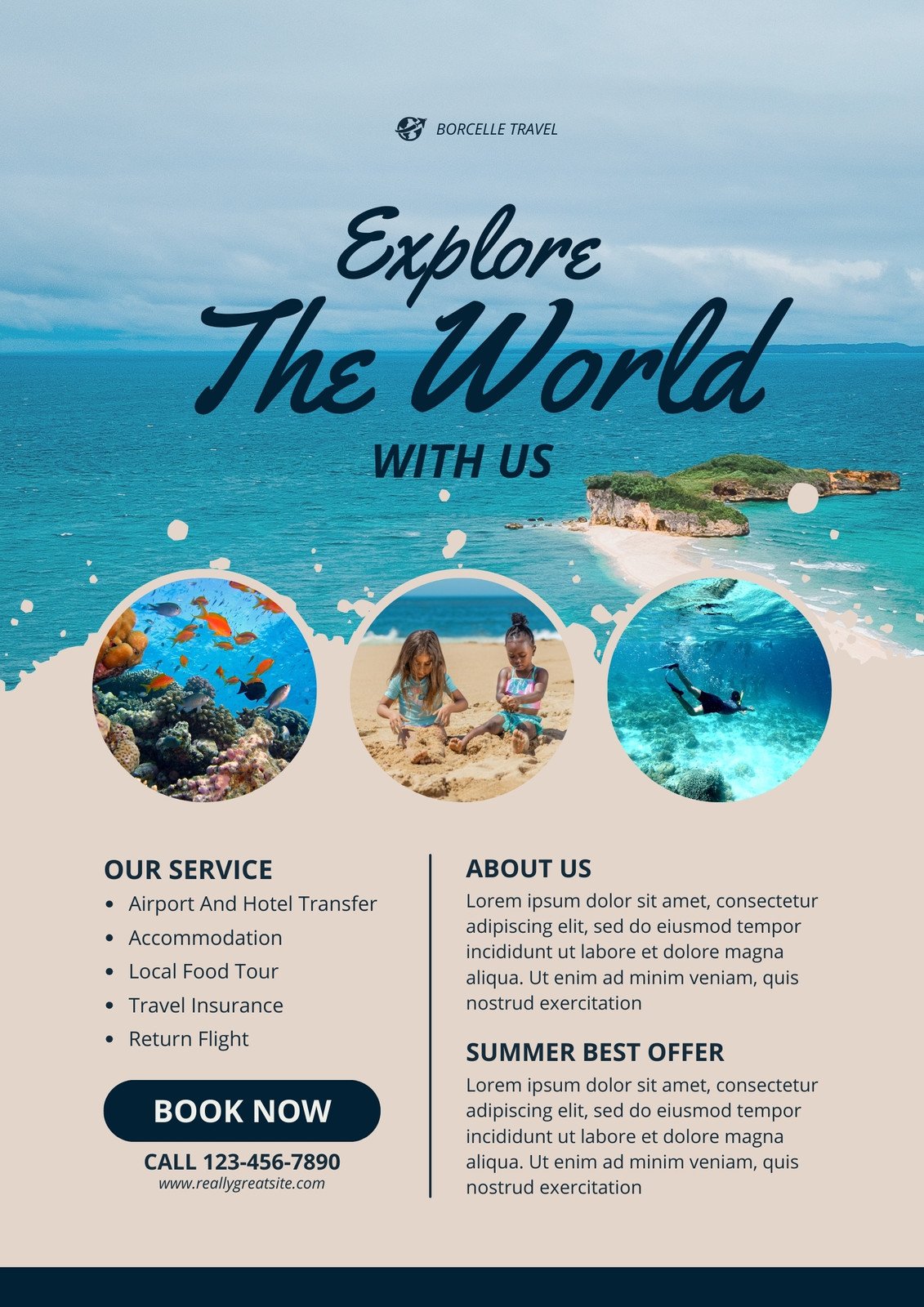 Blue and Beige Modern Travel Agent Flyer