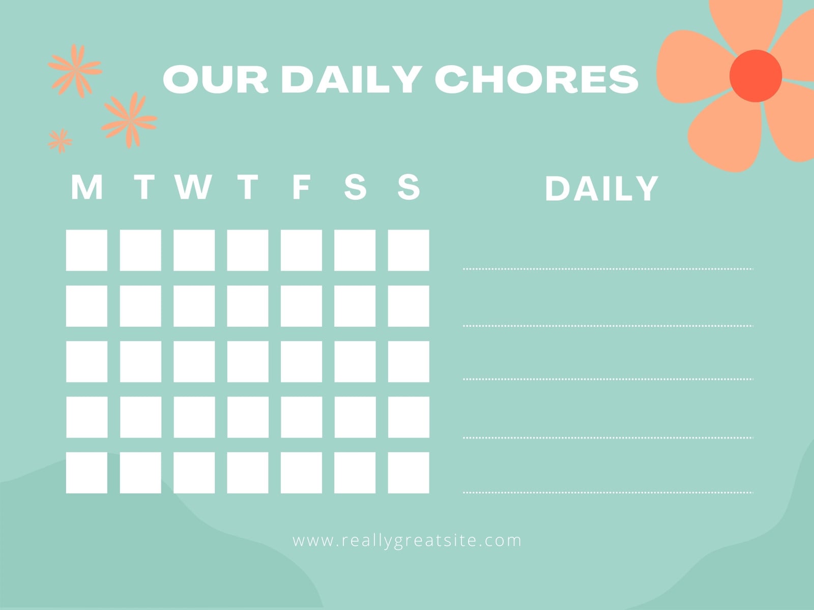 Green Floral Daily Chore Chart