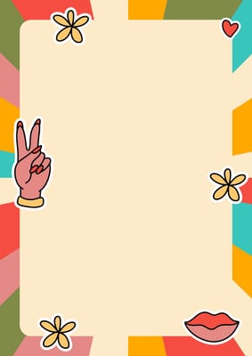 Colorful Retro Playful Hippie Groovy Page Border Canva template, beige