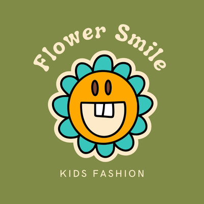 Colorful Retro Funky Flower Smile Logo Canva template, green