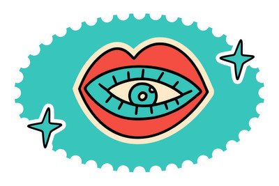 Retro Funky Lips Laptop Sticker Canva template, mint and red
