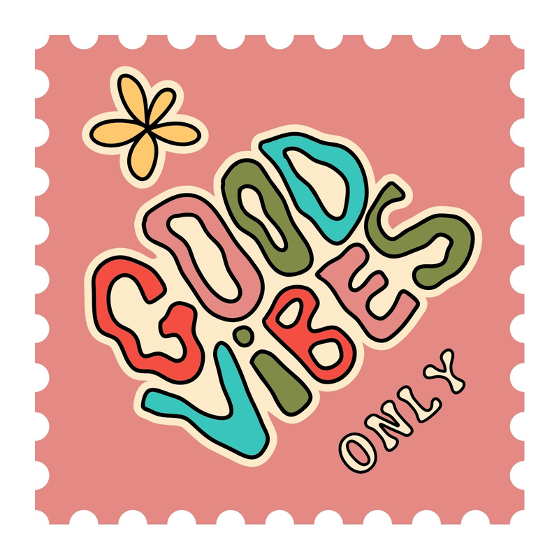 Colorful Retro Groovy Good Vibes Laptop Sticker Square Sticker Canva template, pink