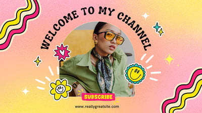 Retro Welcome Photo YouTube Intro Landscape Video Canva template, pink and yellow